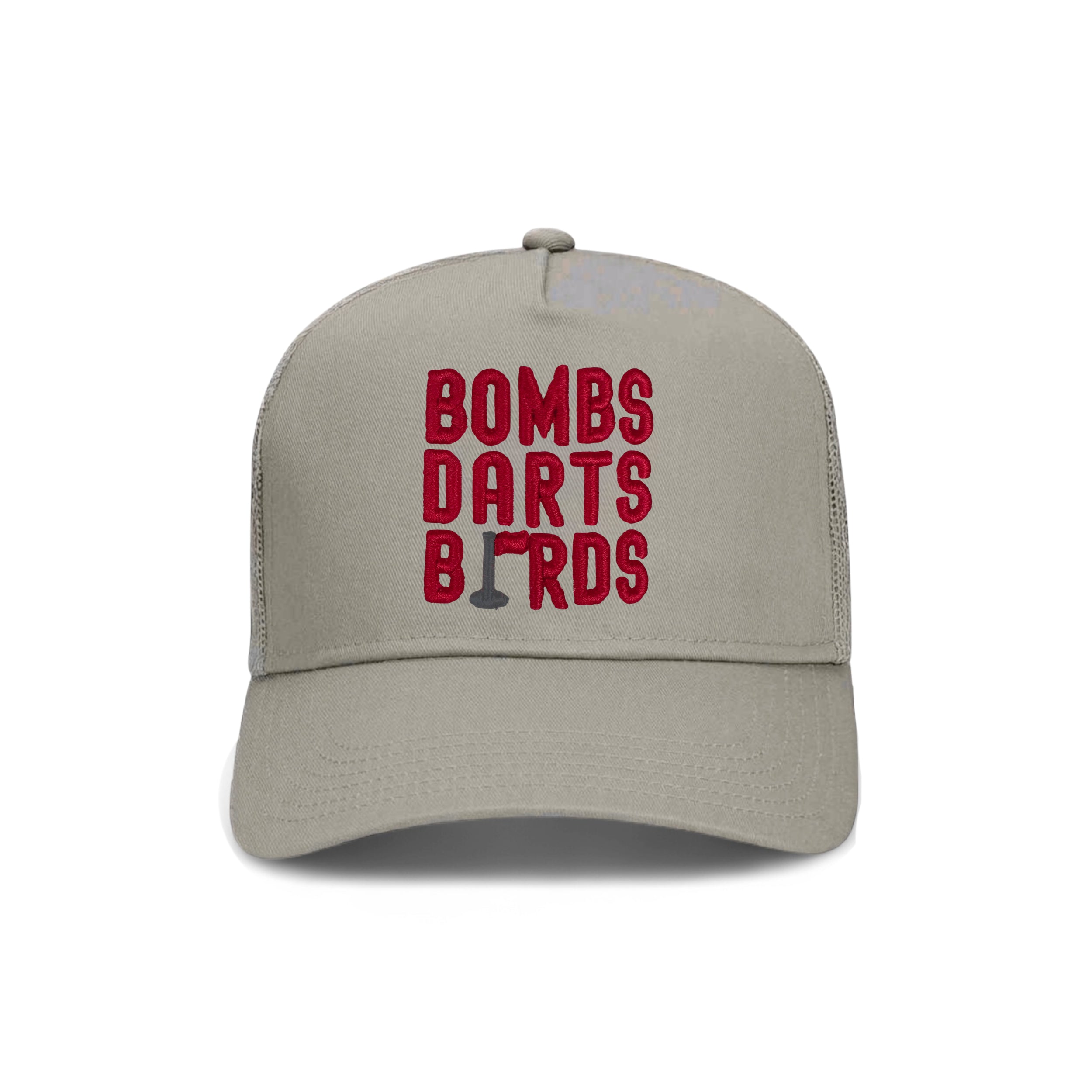 Alabama Bombs Darts Birds Fandom + Golf Caps - Grey Trucker Hat/Red - Bombs Darts Birds