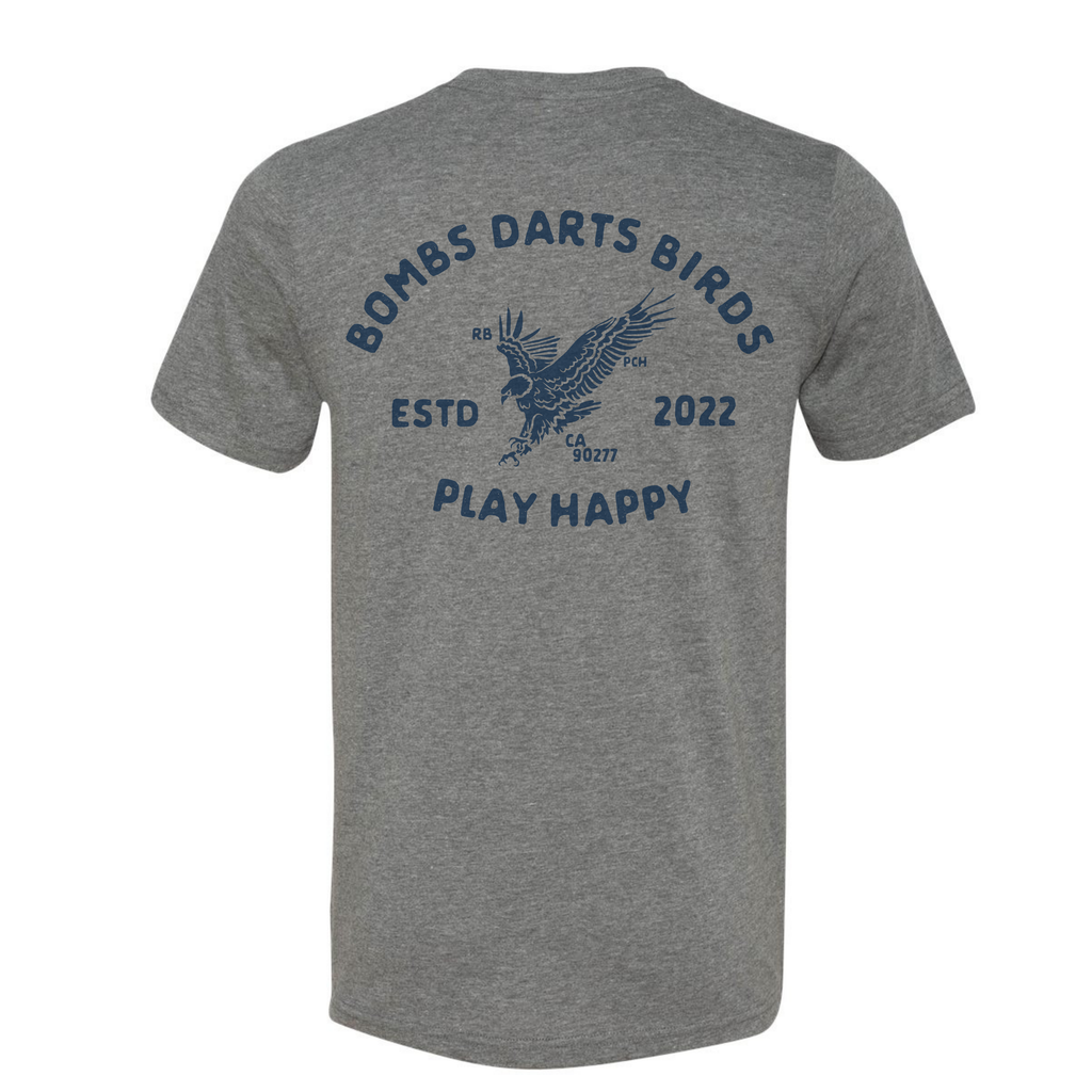 BDB "Easy Eagle" Golf Tee Shirt Gray Back - Bombs Darts Birds