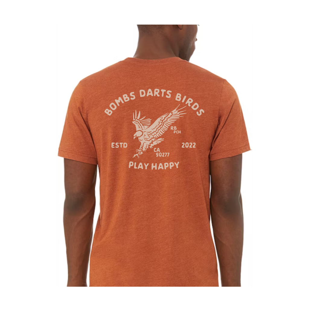 BDB "Easy Eagle" Golf Tee Shirt Orange Back Lifestyle - Bombs Darts Birds