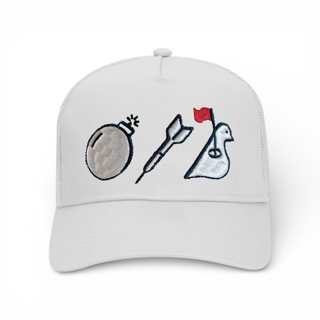 BDB Icons 3D Trucker Hat - White - Bombs Darts Birds