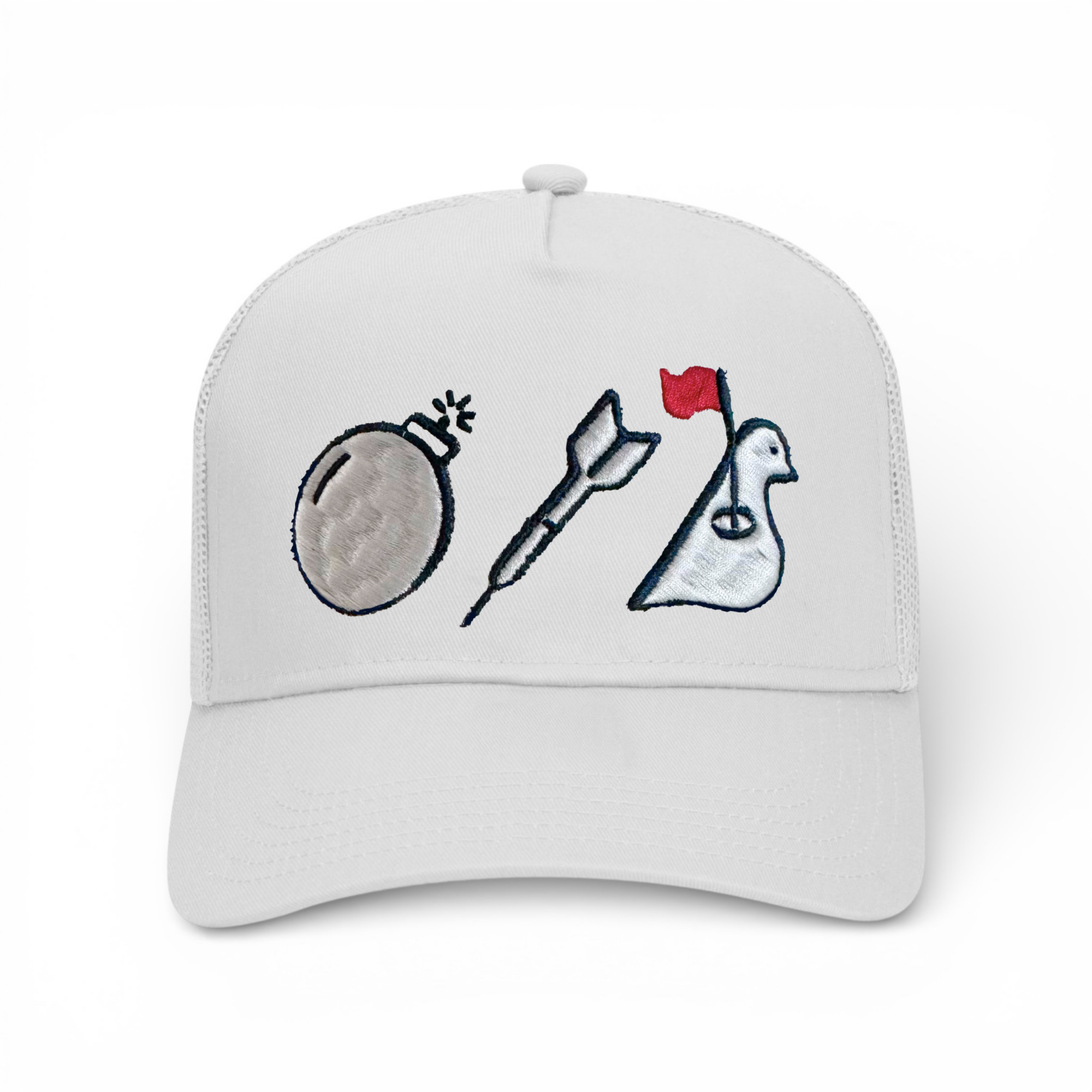 BDB Icons 3D Trucker Hat - White - Bombs Darts Birds