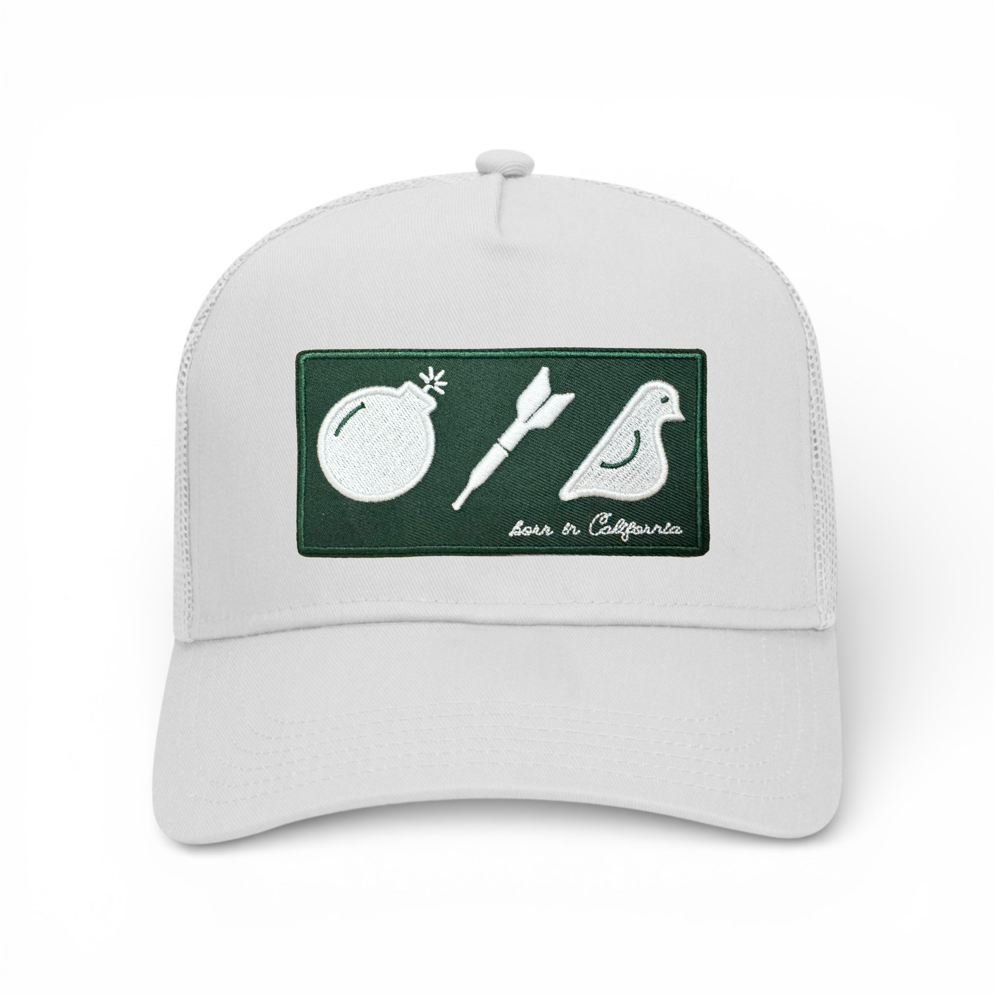 BDB Icons Patch Truckers Hat - Golf Cap -White/Green - Bombs Darts Birds