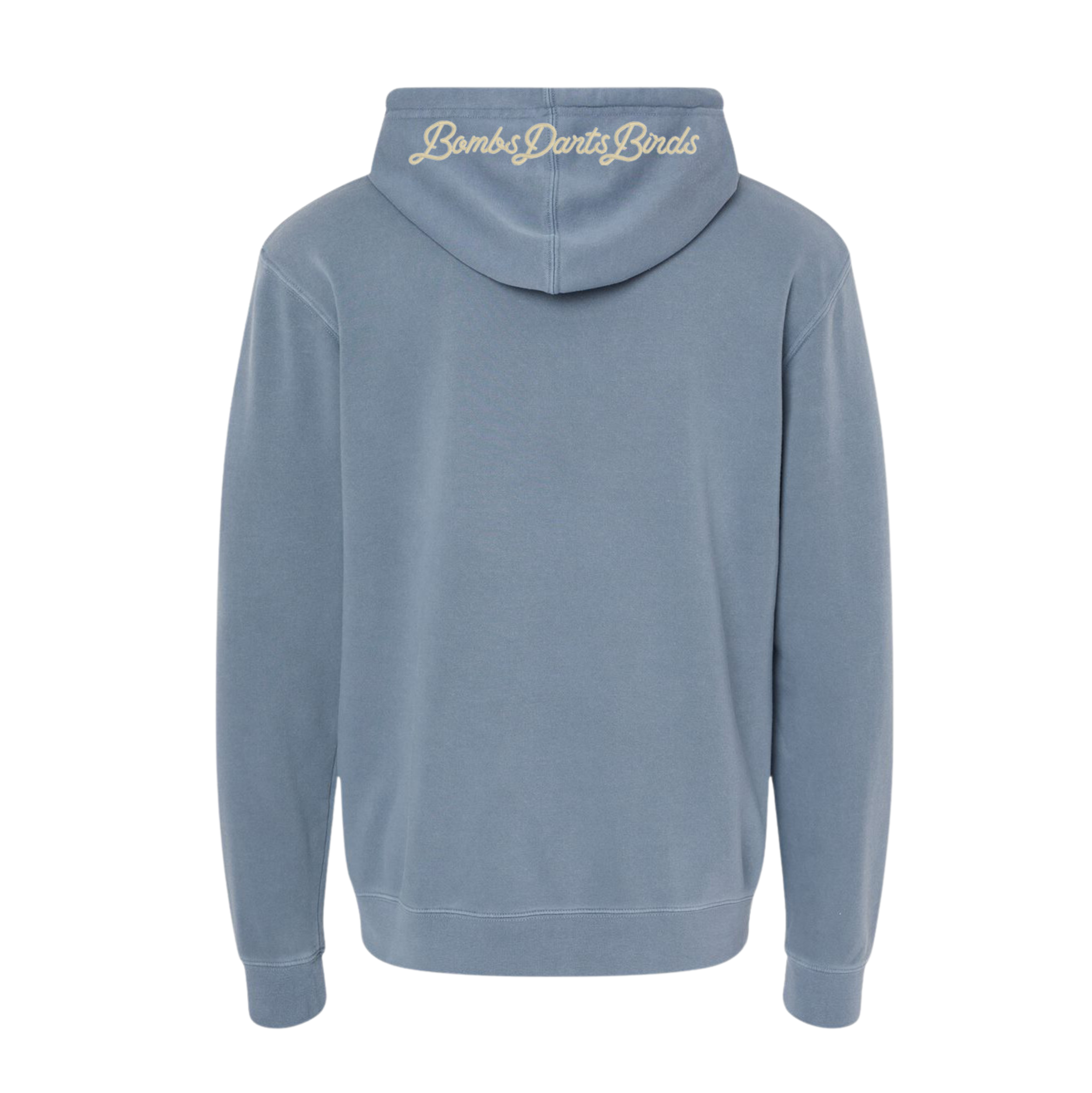 BDB Pigment Dyed Heritage Hoodie Blue Back - Bombs Darts Birds