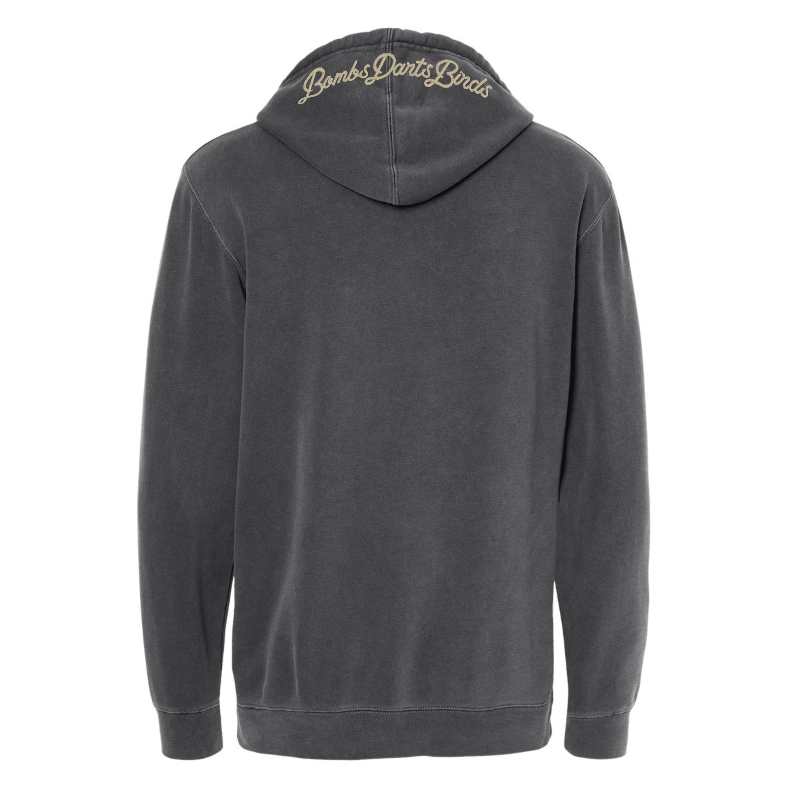 BDB Pigment Dyed Heritage Hoodie Gray Back - Bombs Darts Birds