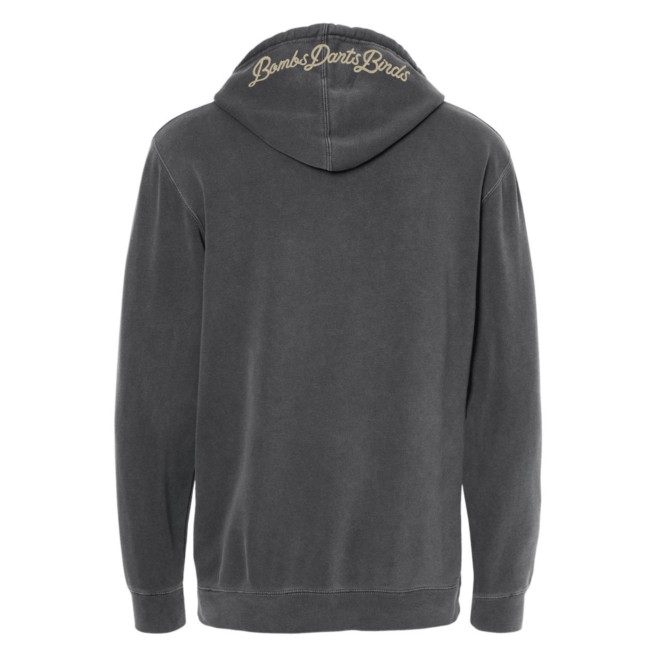 BDB Pigment Dyed Heritage Hoodie Gray Back - Bombs Darts Birds