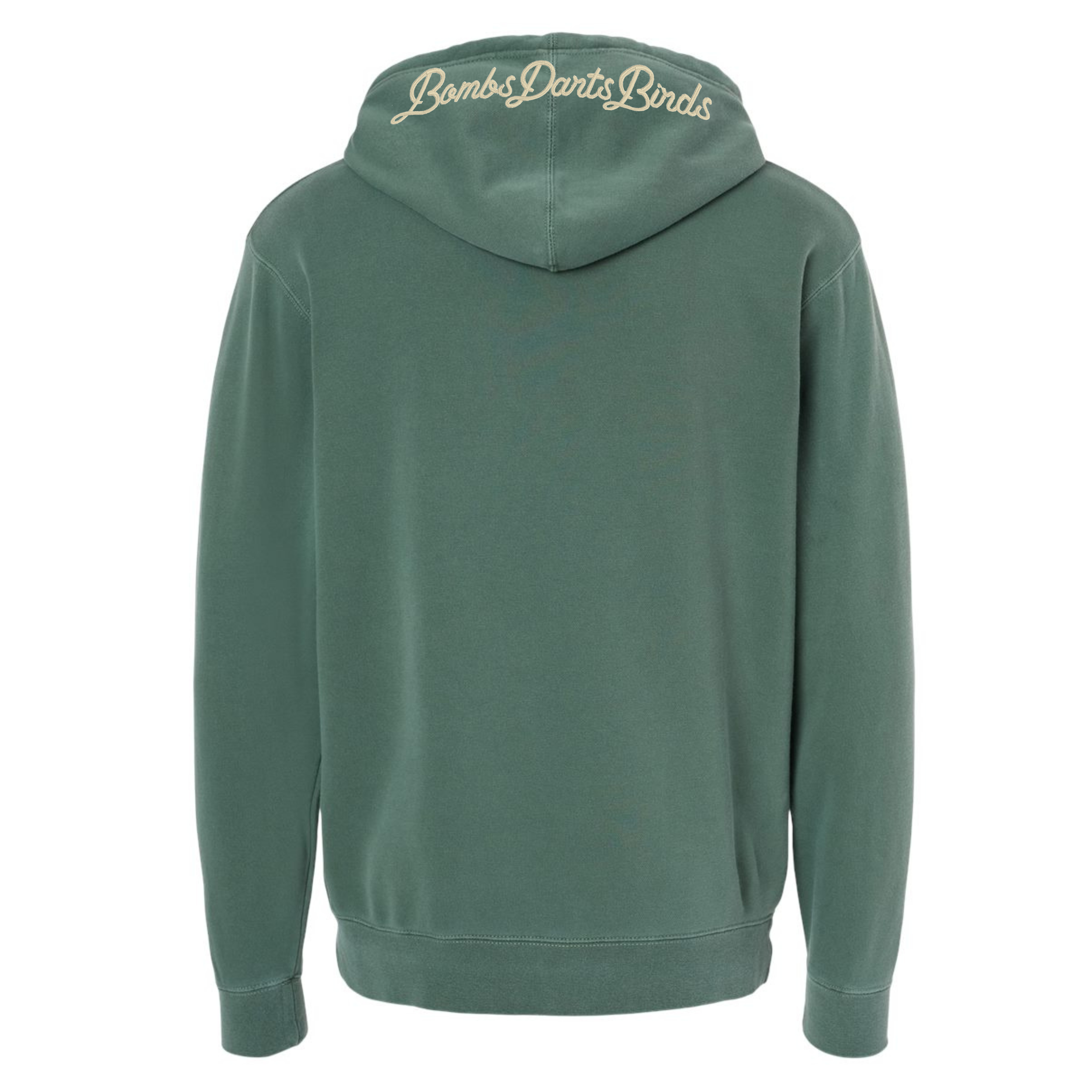 BDB Pigment Dyed Heritage Hoodie Green Back - Bombs Darts Birds