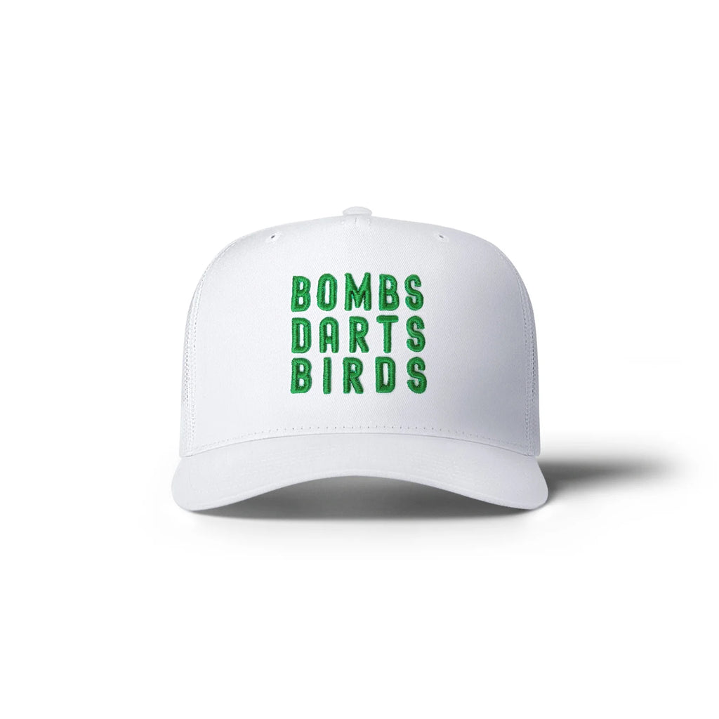 Bombs Darts Birds OG 3D Puff Trucker Hat - White/Green - Bombs Darts Birds