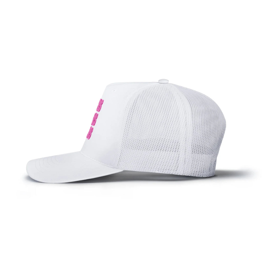 Bombs Darts Birds OG 3D Puff Trucker Hat - White/Pink - Bombs Darts Birds