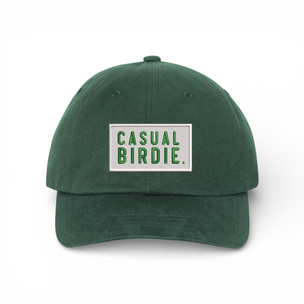 Bumper Sticker Golf Caps "Casual Birdie" - Green Dad Hat/White - Bombs Darts Birds