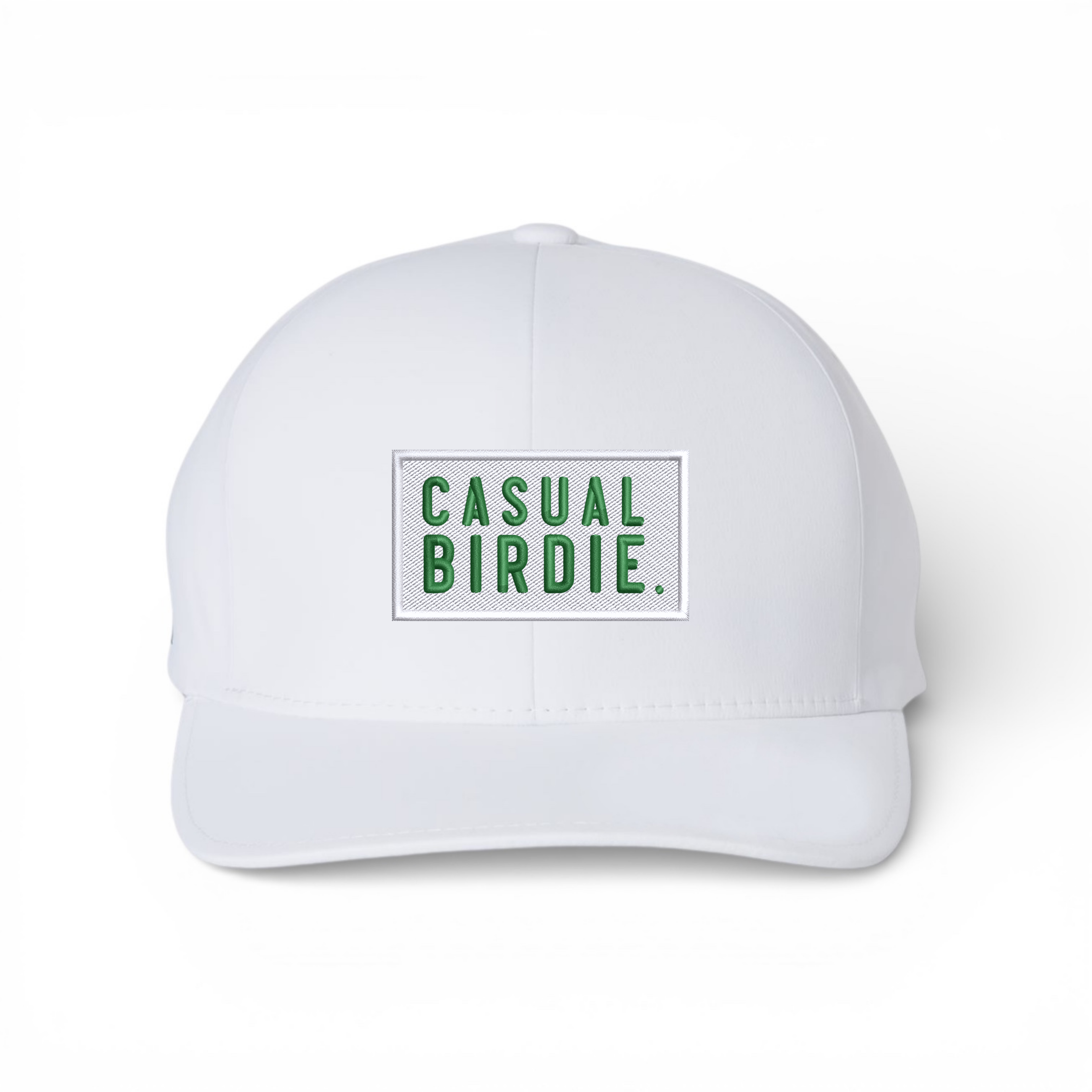 Bumper Sticker Golf Caps "Casual Birdie" - White Performance Flexfit Seamless - Bombs Darts Birds