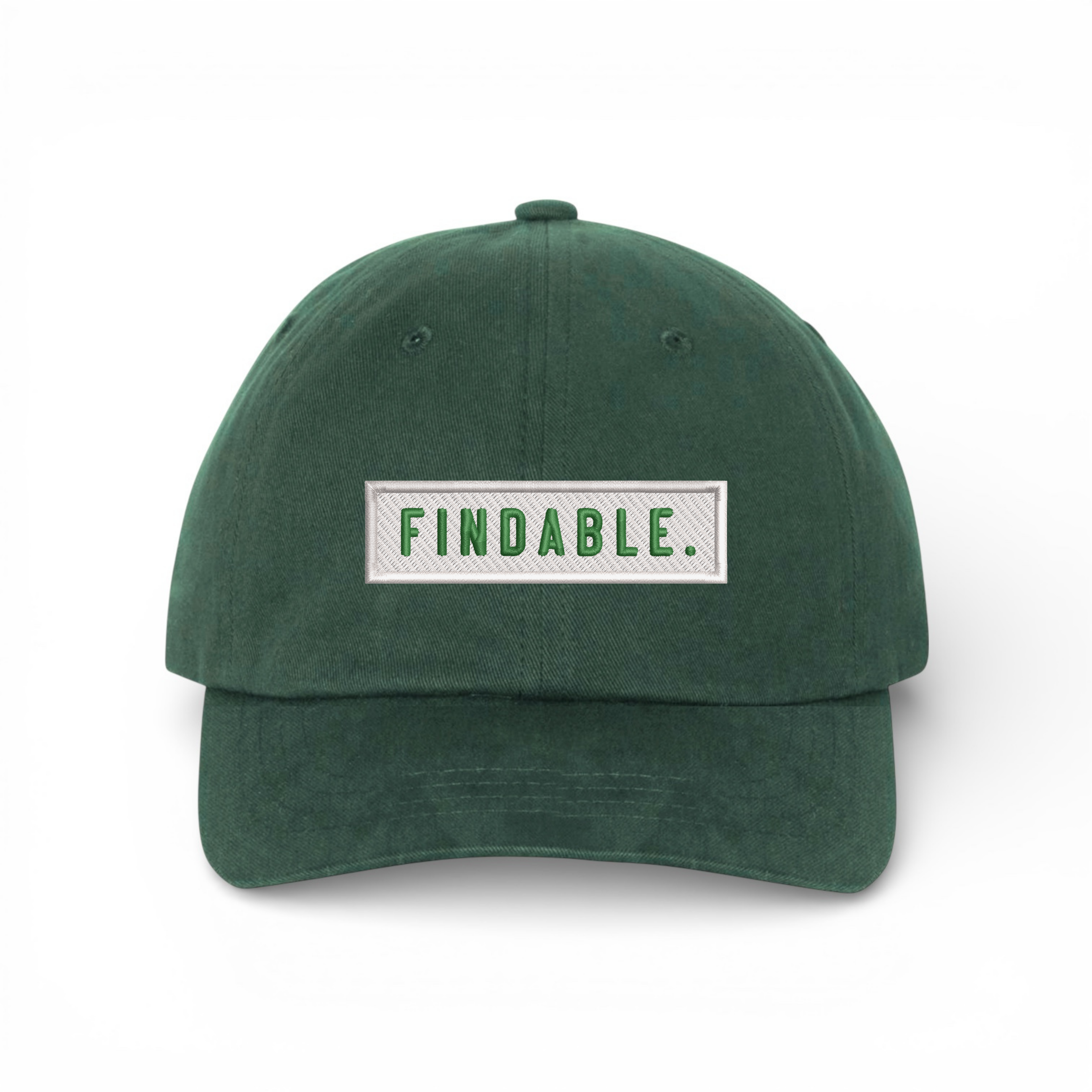 Bumper Sticker Golf Caps "Findable" - Forest Green/White - Bombs Darts Birds