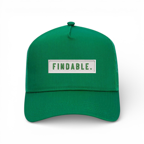 Bumper Sticker Golf Caps "Findable" - Green/White - Bombs Darts Birds