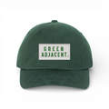 Bumper Sticker Golf Caps "Green Adjacent" - Green Dad Hat/White - Bombs Darts Birds