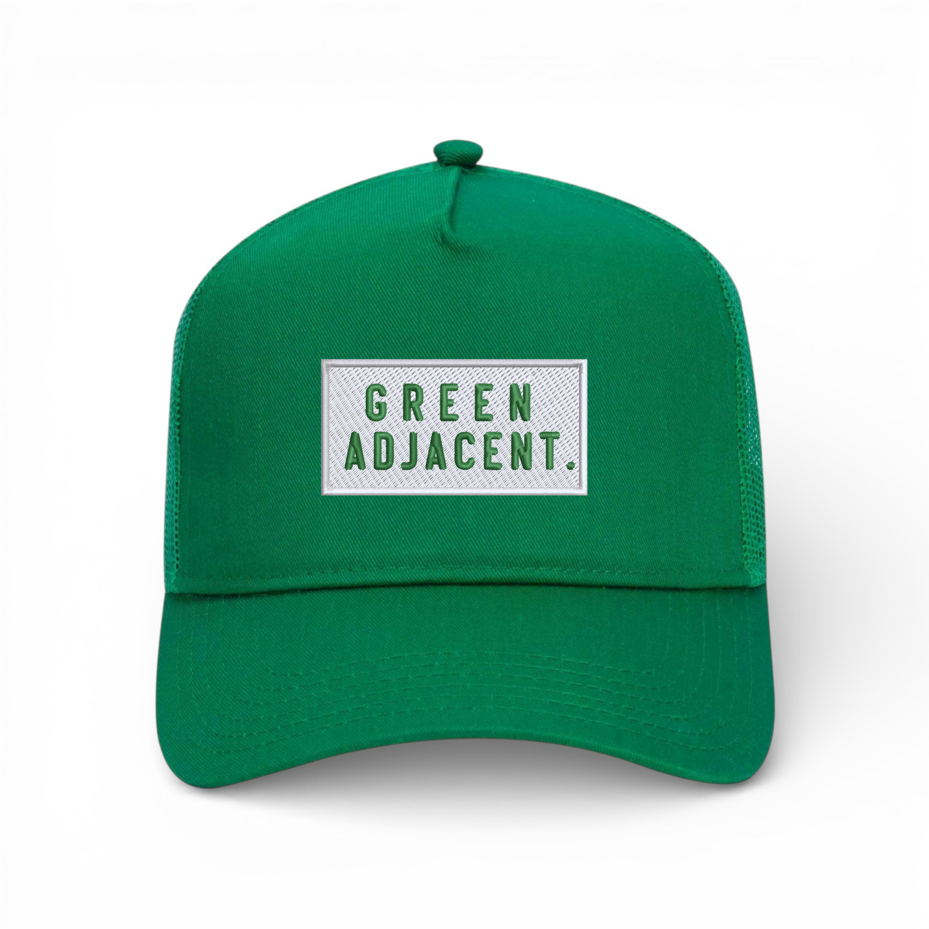 Bumper Sticker Golf Caps "Green Adjacent" - Green Trucker/White - Bombs Darts Birds
