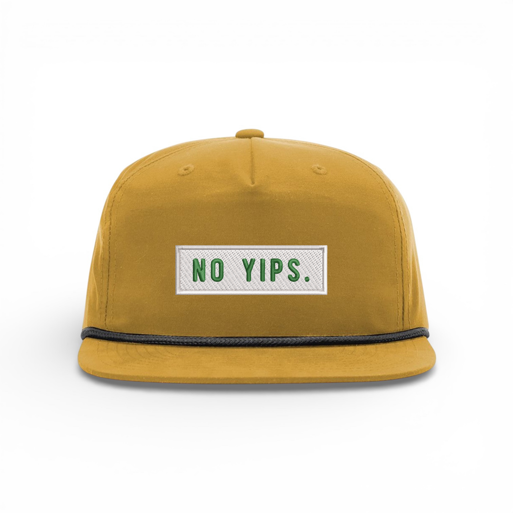 Bumper Sticker Golf Caps "No Yips" - Mustard Low Rise - Bombs Darts Birds