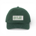 Bumper Sticker Golf Caps "Walk-Ins Welcome" - Green Dad Hat/White - Bombs Darts Birds