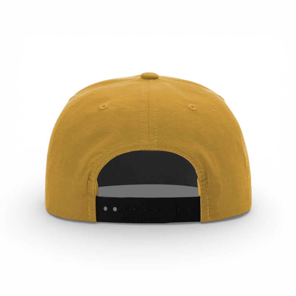 Bumper Sticker Golf Caps "Walk-Ins Welcome" - Mustard Low Rise/White - Back - Bombs Darts Birds