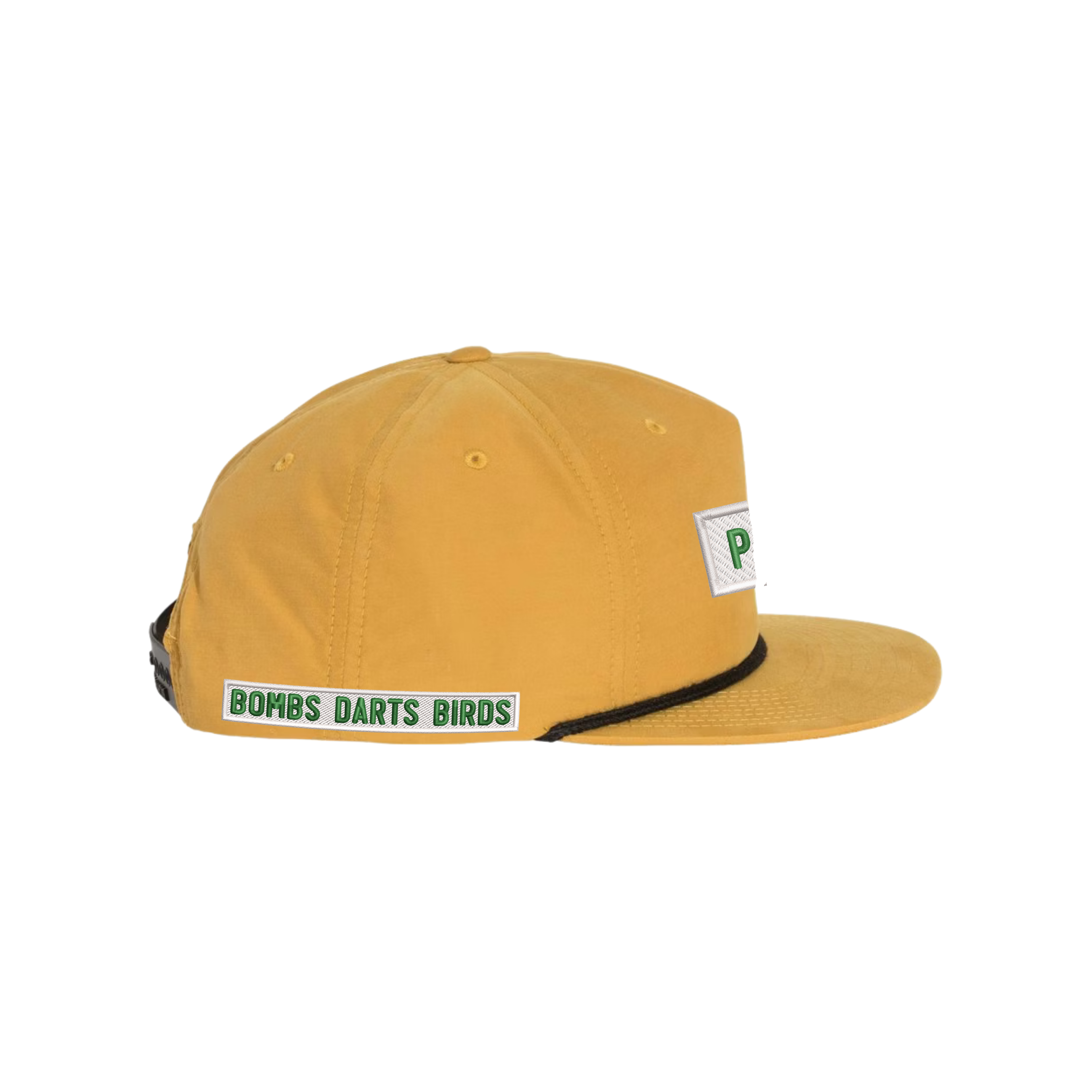 Bumper Sticker Golf Caps "Walk-Ins Welcome" - Mustard Low Rise/White - Side - Bombs Darts Birds