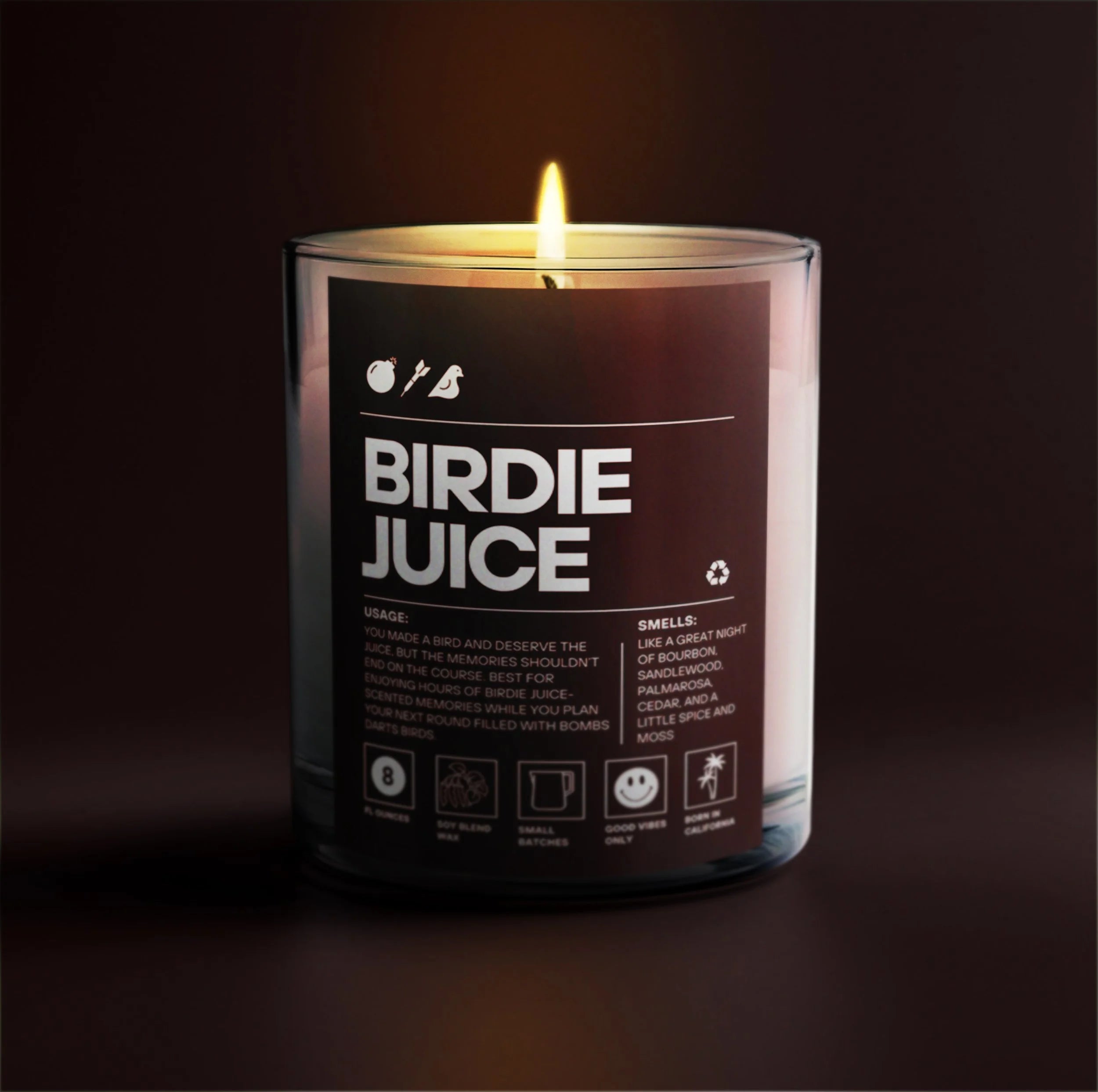 BDB “Birdie Juice” Candle (Smells like Bourbon and Sandalwood) - Bombs Darts Birds