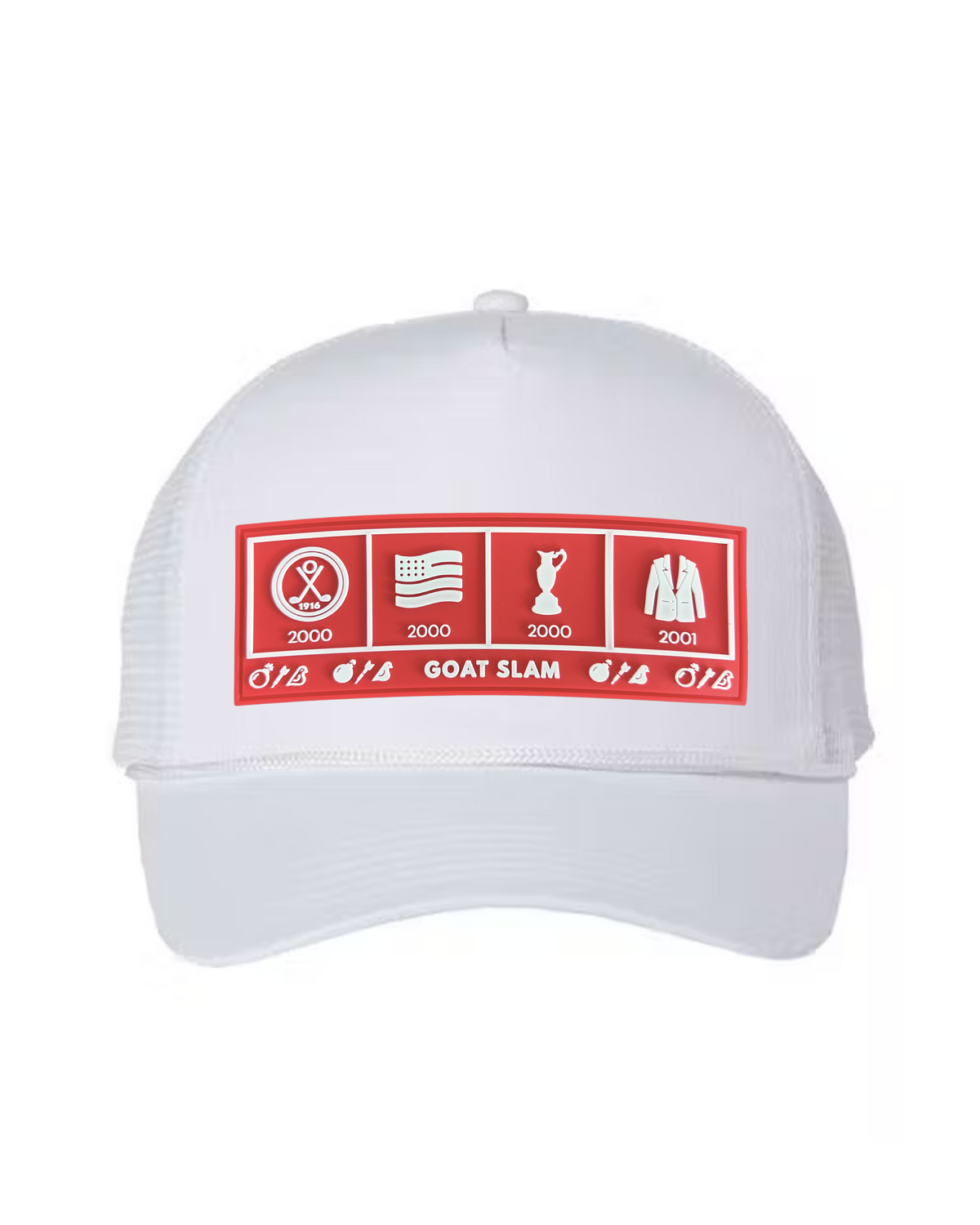 "Goat Slam" Low-Profile Rope Hat TW Edition - White Trucker Hat/Red - Bombs Darts Birds