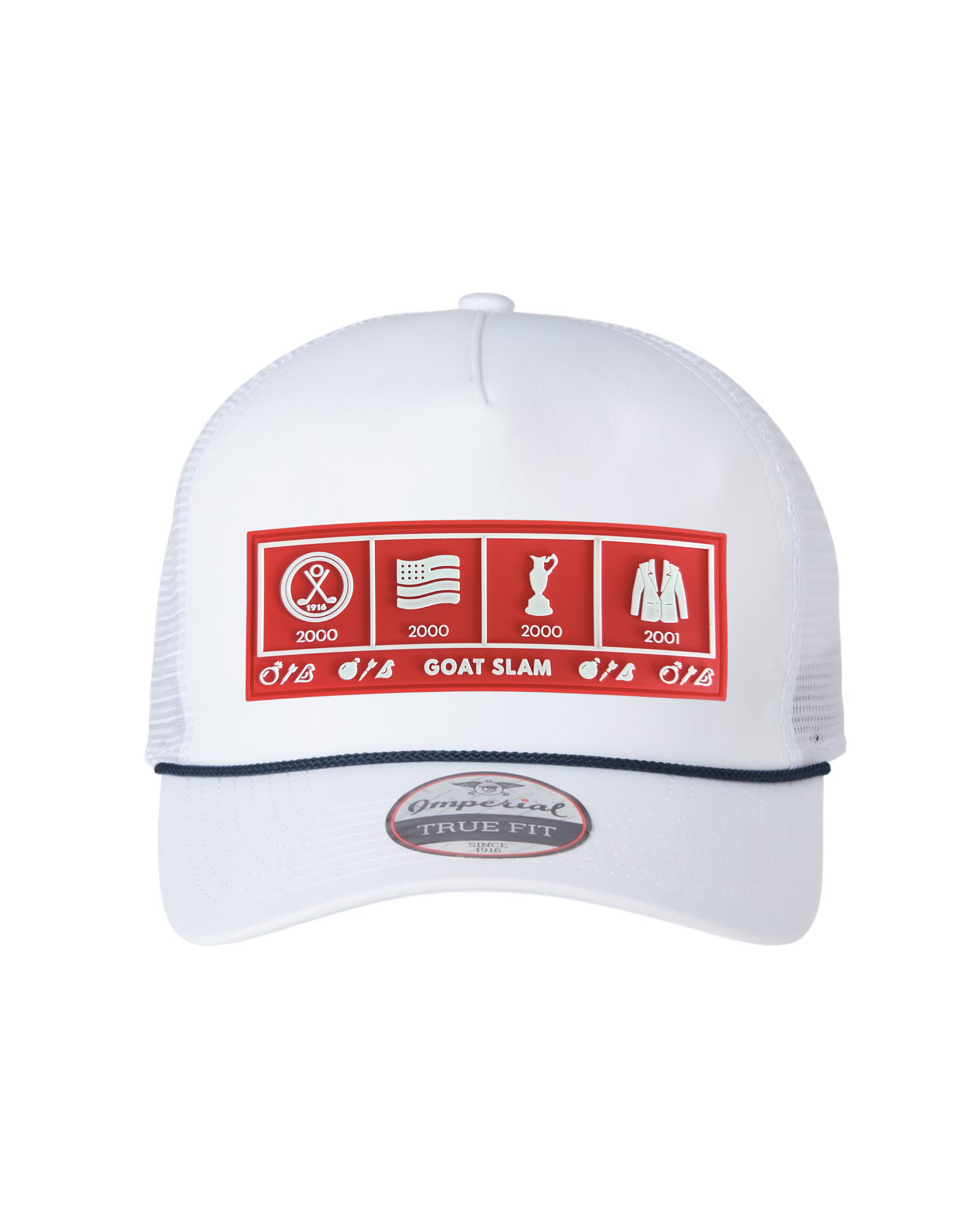 "Goat Slam" Low-Profile Rope Hat TW Edition - White Trucker Hat/Red/Black - Bombs Darts Birds
