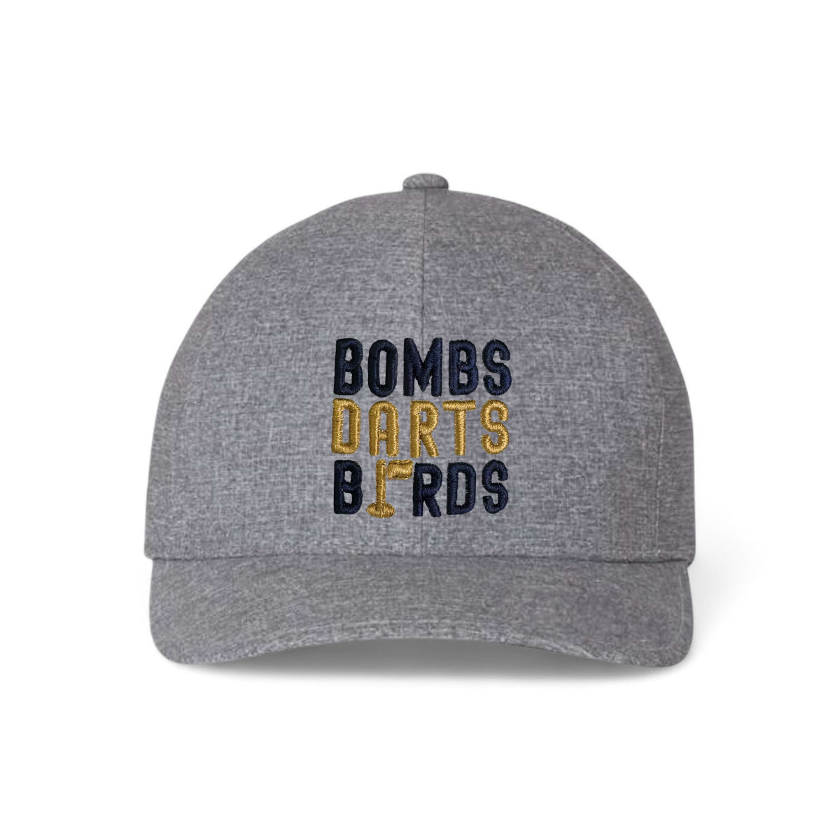 Notre Dame Bombs Darts Birds Fandom + Golf Caps - Grey Performance/Yellow/Blue - Bombs Darts Birds