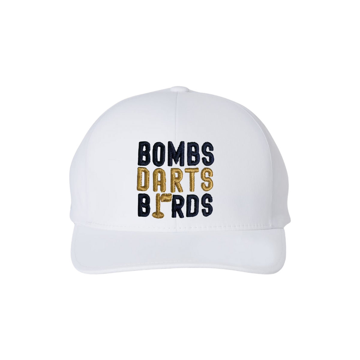 Notre Dame Bombs Darts Birds Fandom + Golf Caps - White Performance/Yellow/Blue - Bombs Darts Birds