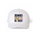 Notre Dame Bombs Darts Birds Fandom + Golf Caps - White Trucker Hat/Yellow/Blue - Bombs Darts Birds