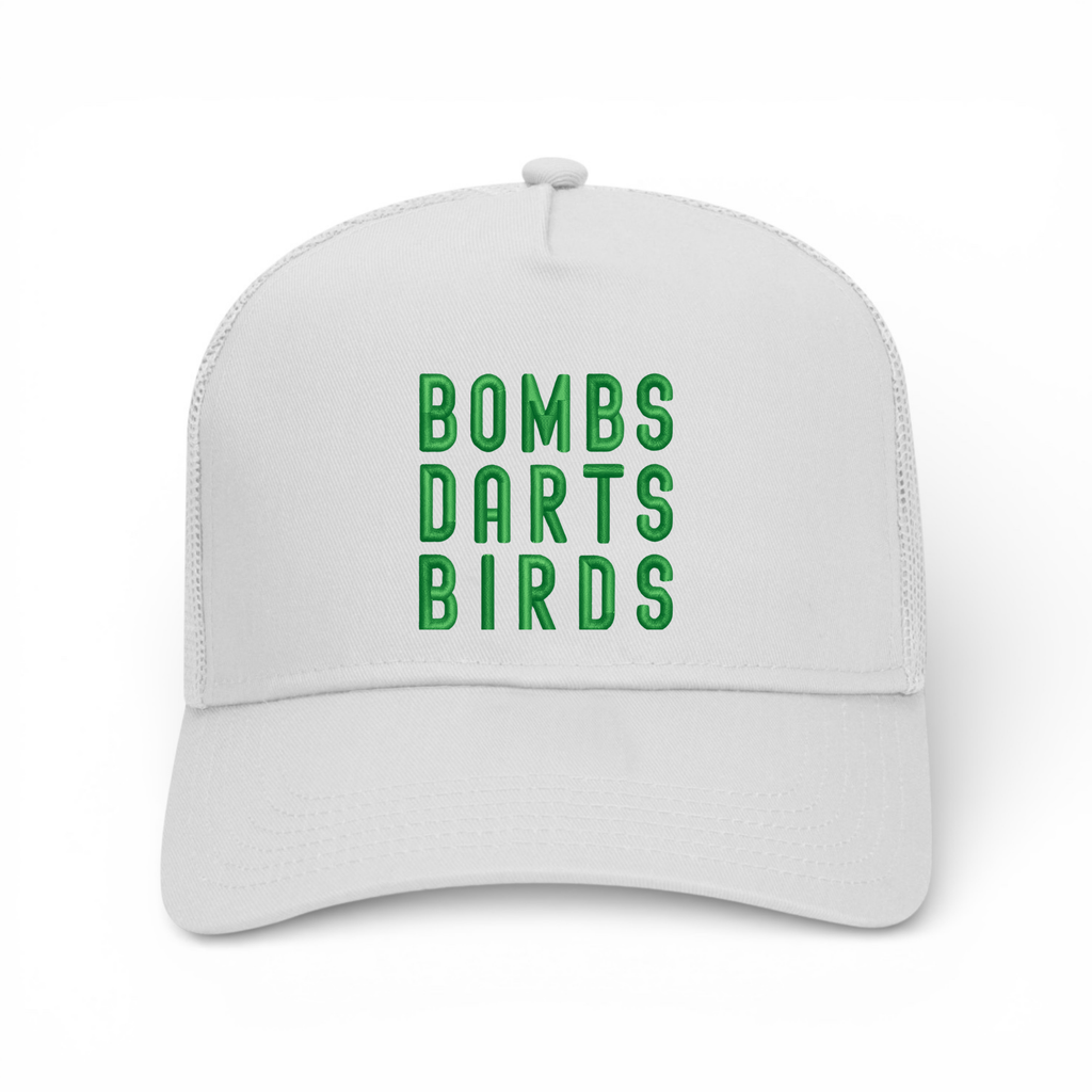 OG 3D Bombs Darts Birds Trucker Golf Cap - "Augusta 2" - White/Green -  Bombs Darts Birds