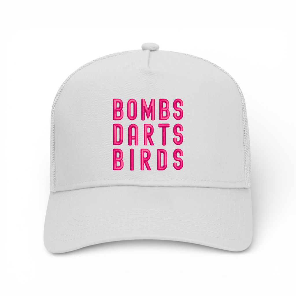 OG 3D Bombs Darts Birds Trucker Golf Cap - "Bubba" - White/Pink - Bombs Darts Birds