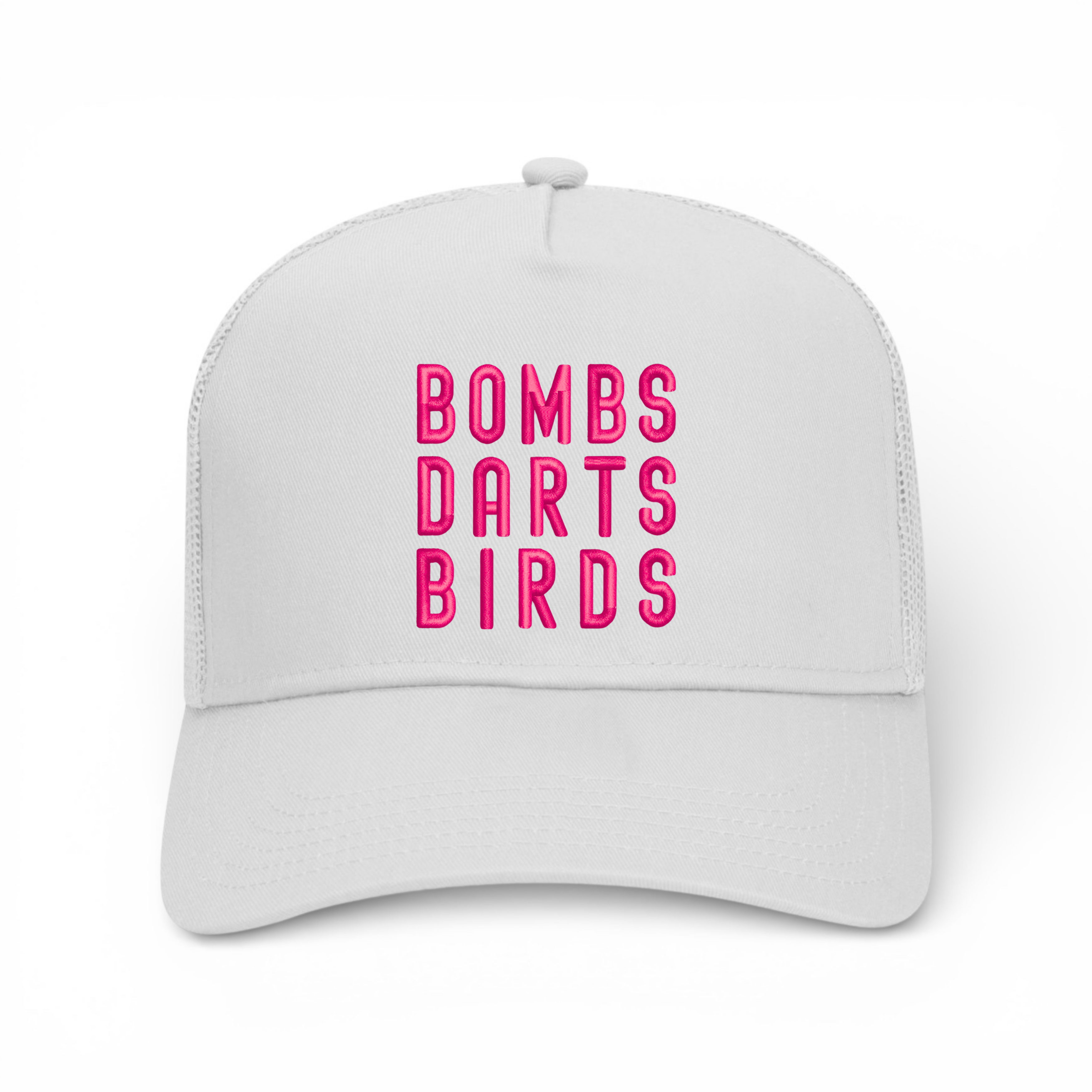 OG 3D Bombs Darts Birds Trucker Golf Cap - "Bubba" - White/Pink - Bombs Darts Birds