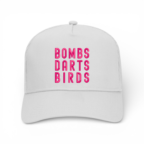 OG 3D Bombs Darts Birds Trucker Golf Cap - "Bubba" - White/Pink - Bombs Darts Birds