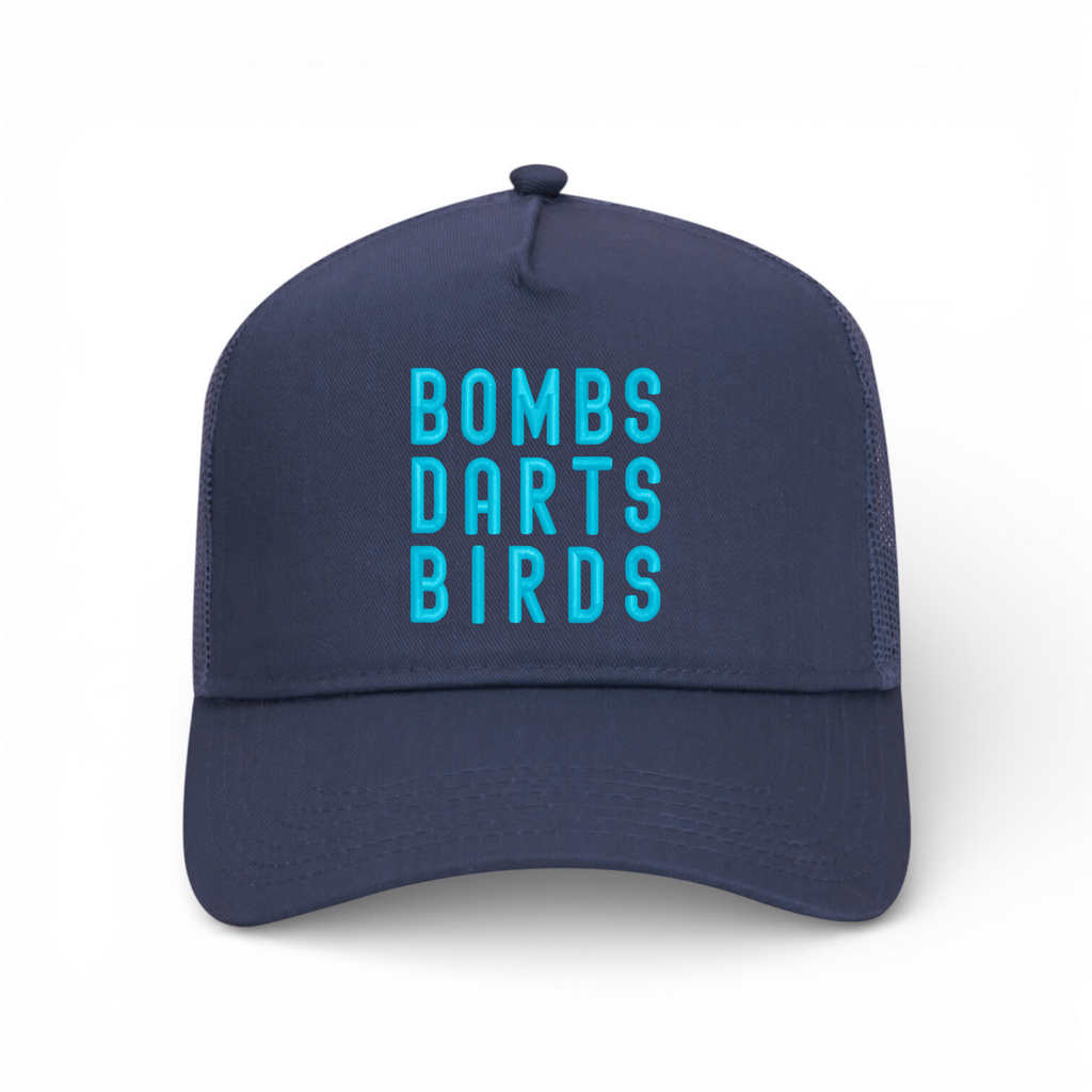 OG 3D Bombs Darts Birds Trucker Steeley Blue - Bombs Darts Birds
