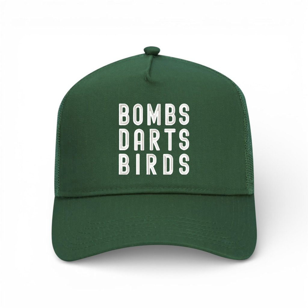 OG 3D Bombs Darts Birds Trucker Green - Bombs Darts Birds