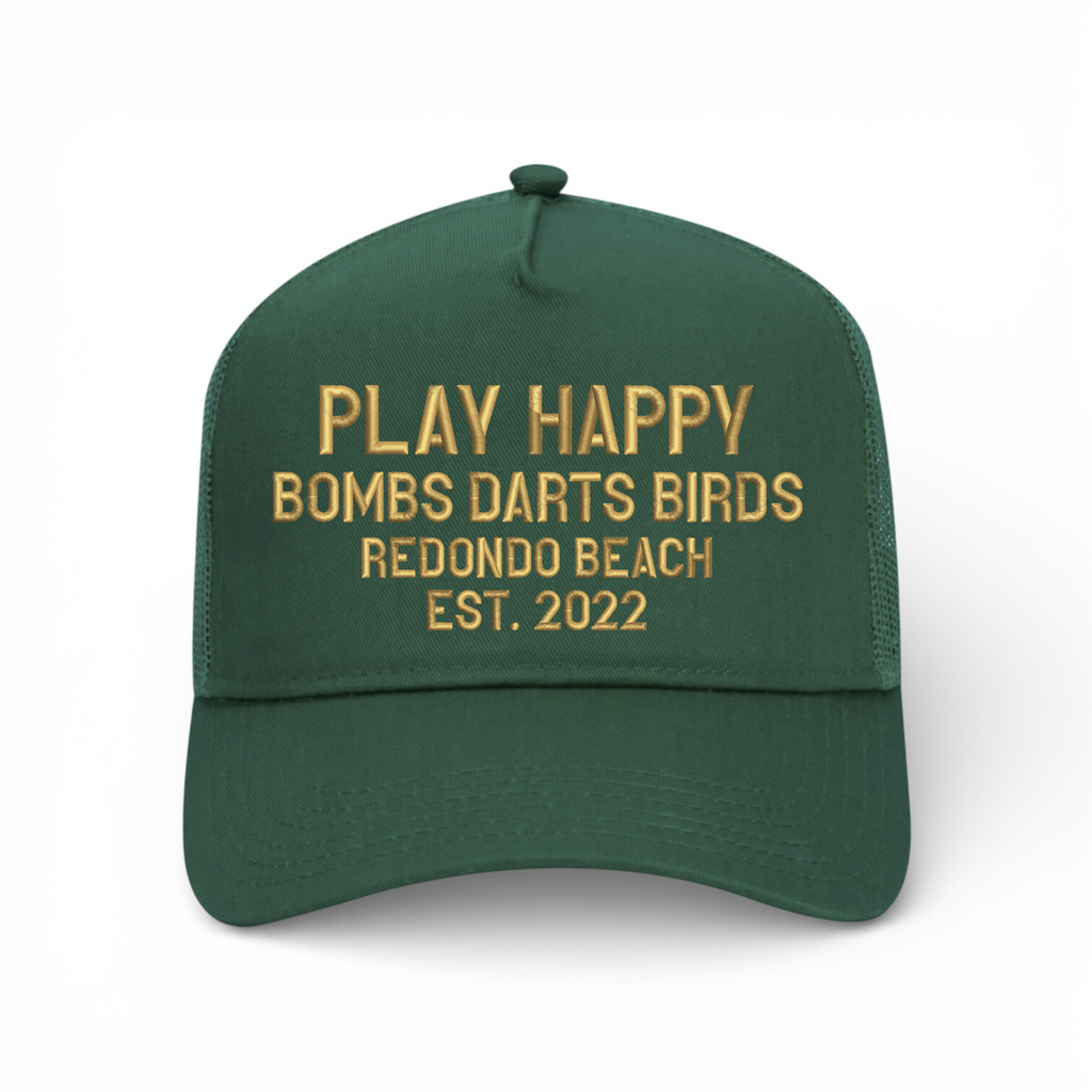 PLAY HAPPY BDB Golf Cap - Forest Green/Gold - Bombs Darts Birds