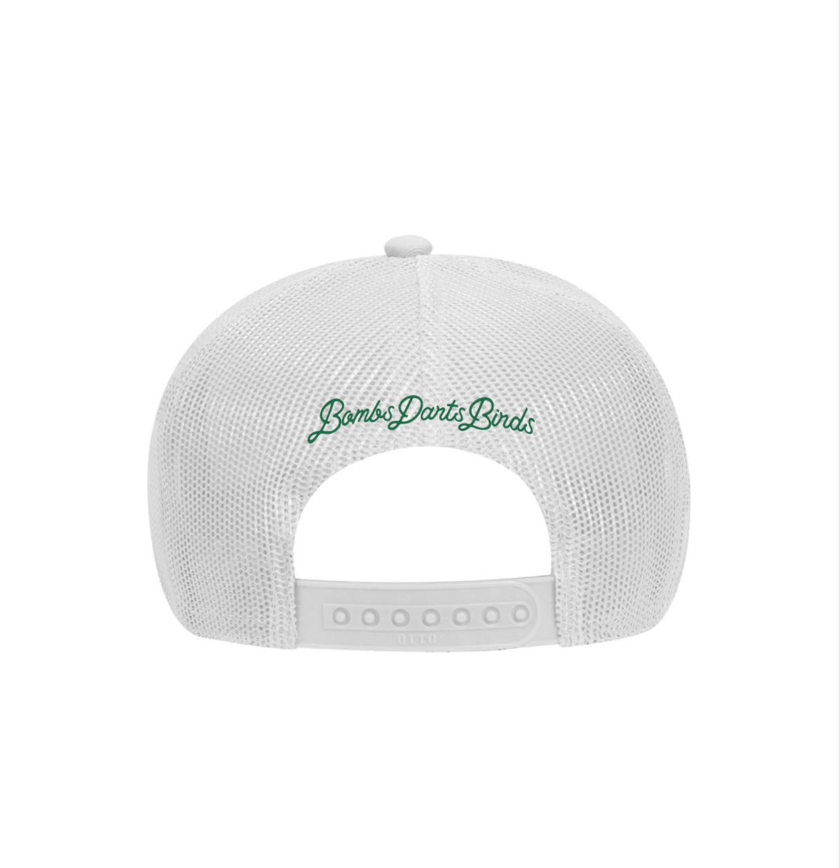 Pin High Trucker Golf Cap - White - Back - Bombs Darts Birds