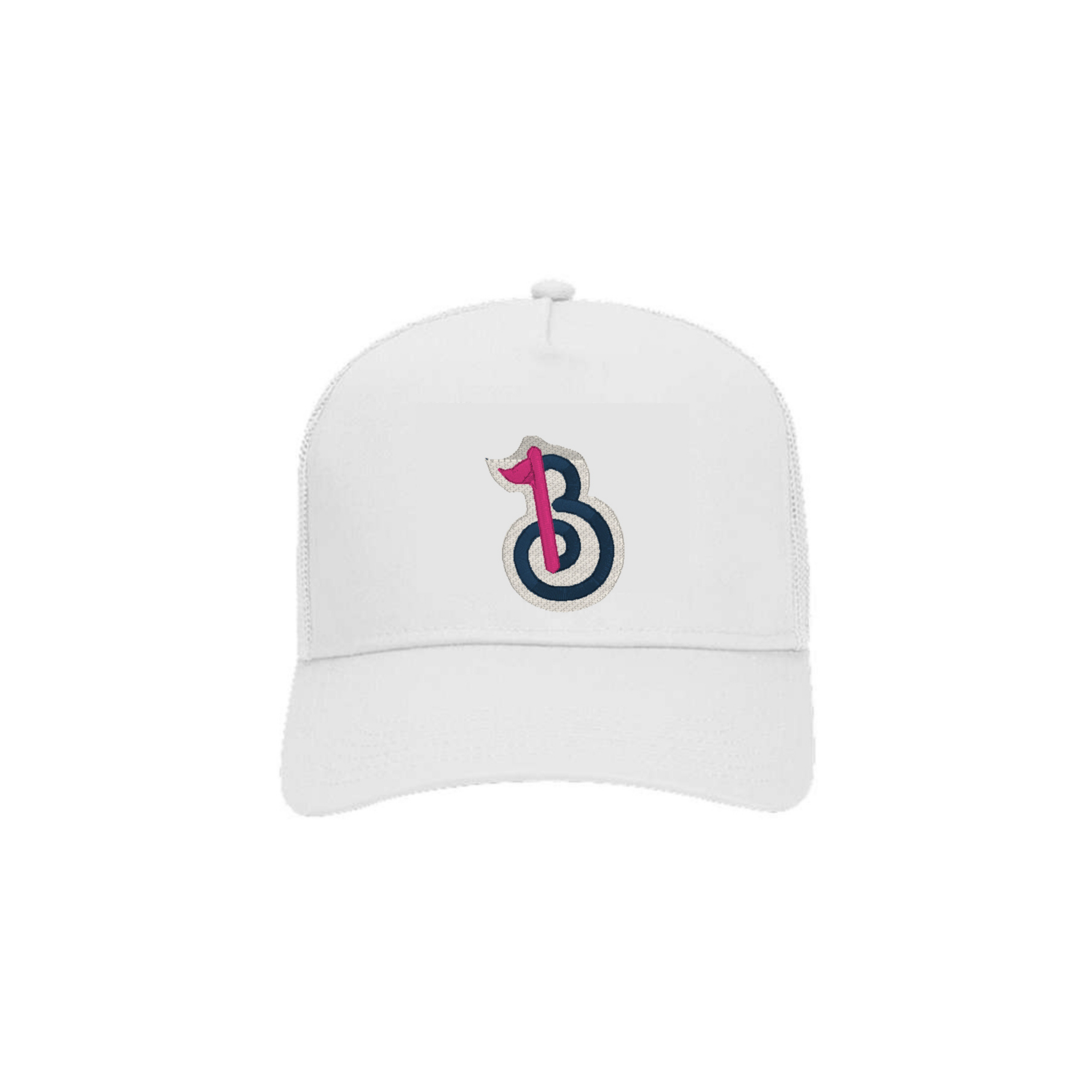 Pin High Trucker Golf Cap - White/Black - Bombs Darts Birds