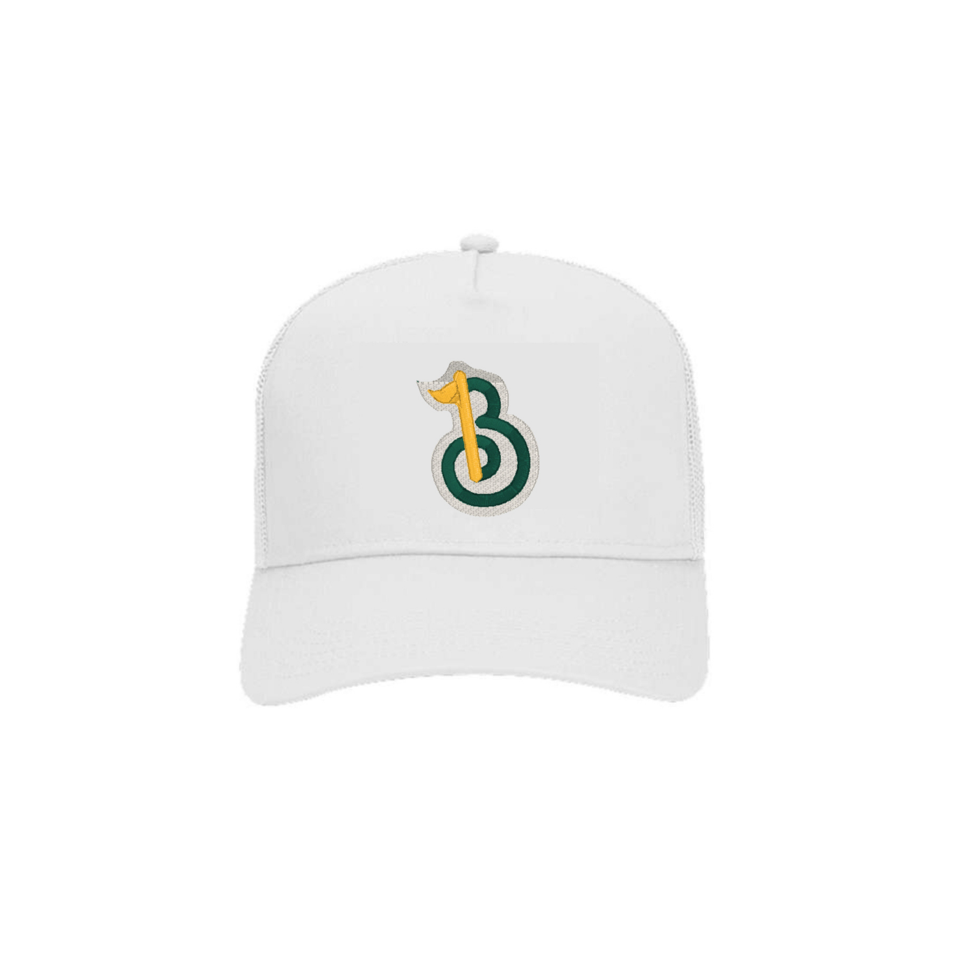 Pin High Trucker Golf Cap - White/Green - Bombs Darts Birds