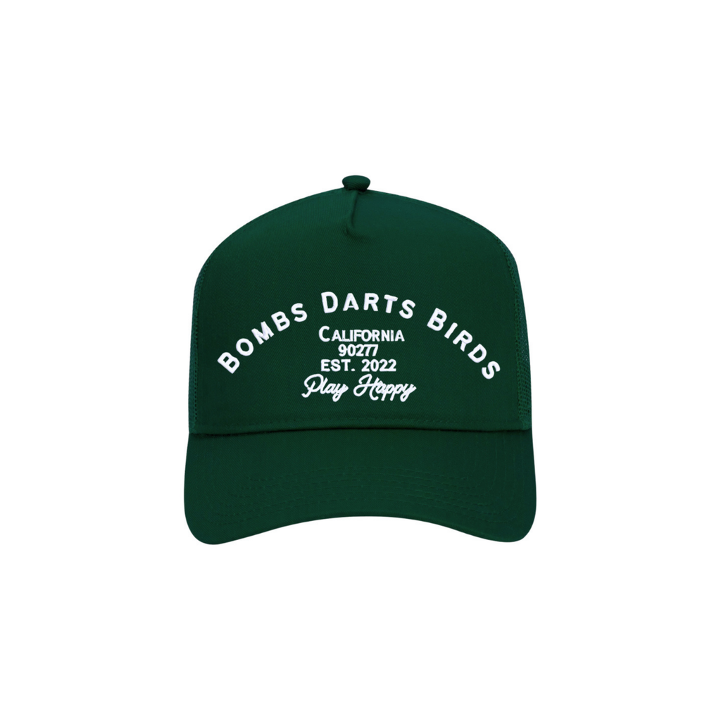Play Happy Trucker Golf Cap - Forest Green/White - Bombs Darts Birds