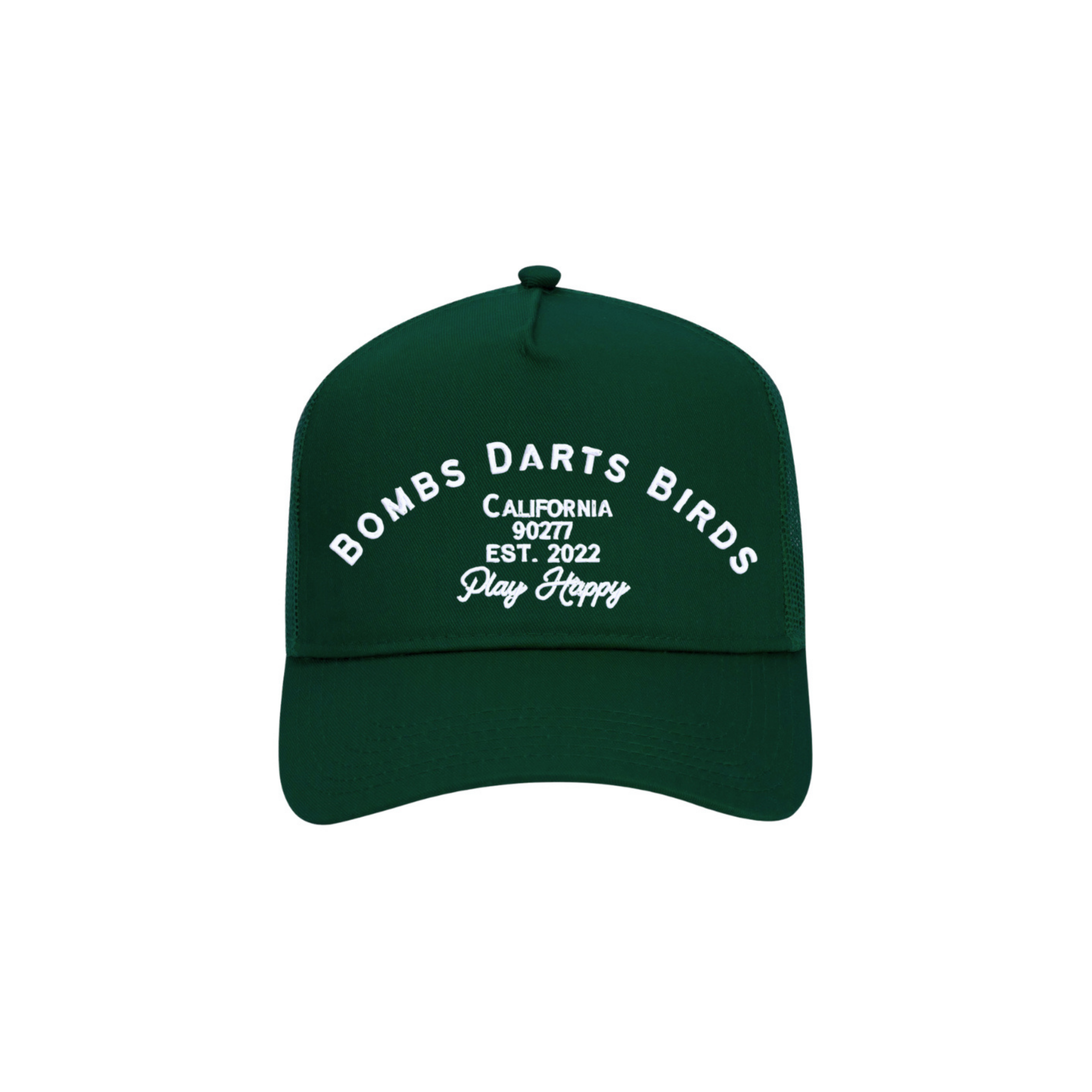 Play Happy Trucker Golf Cap - Forest Green/White - Bombs Darts Birds