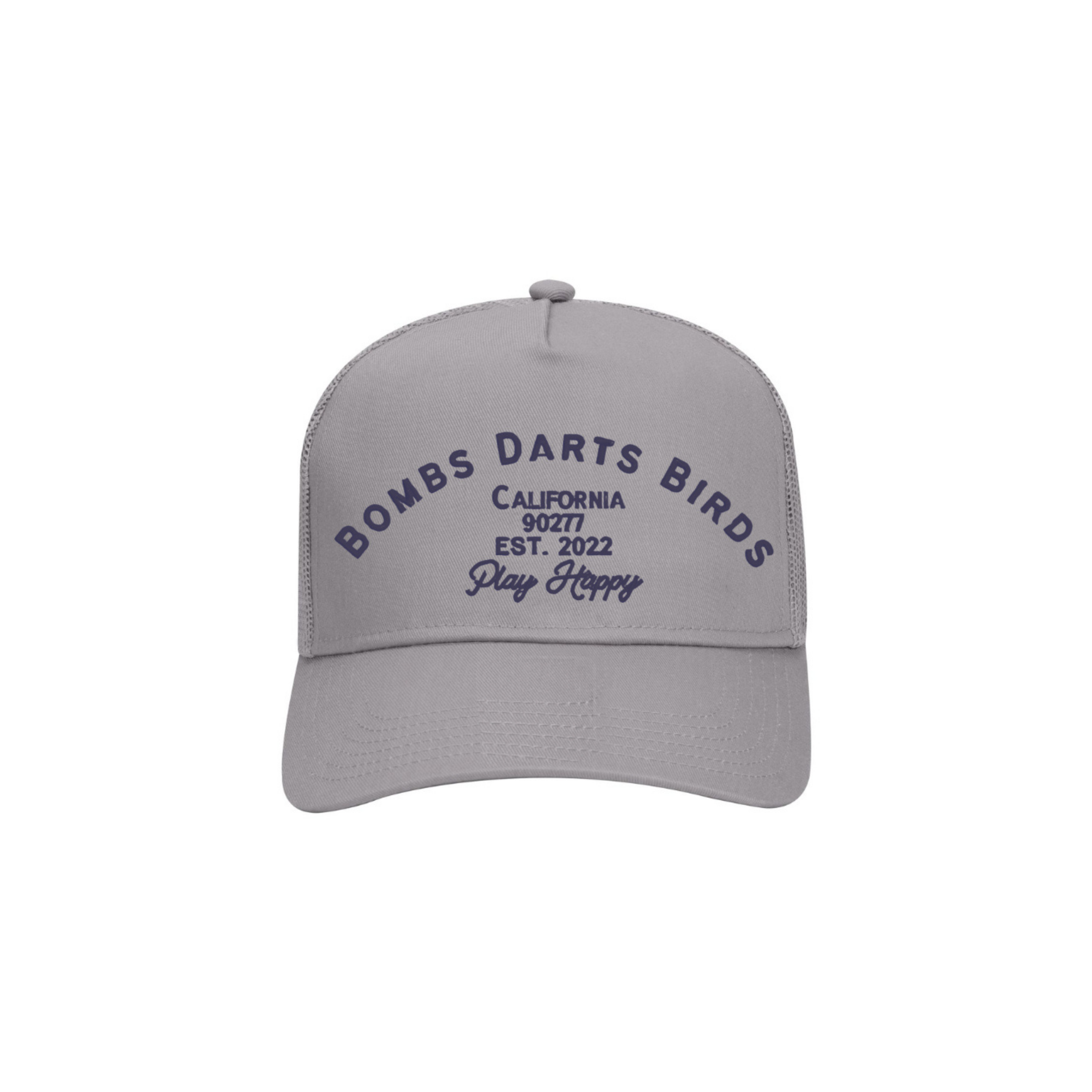 Play Happy Trucker Golf Cap - Gray/Navy - Bombs Darts Birds