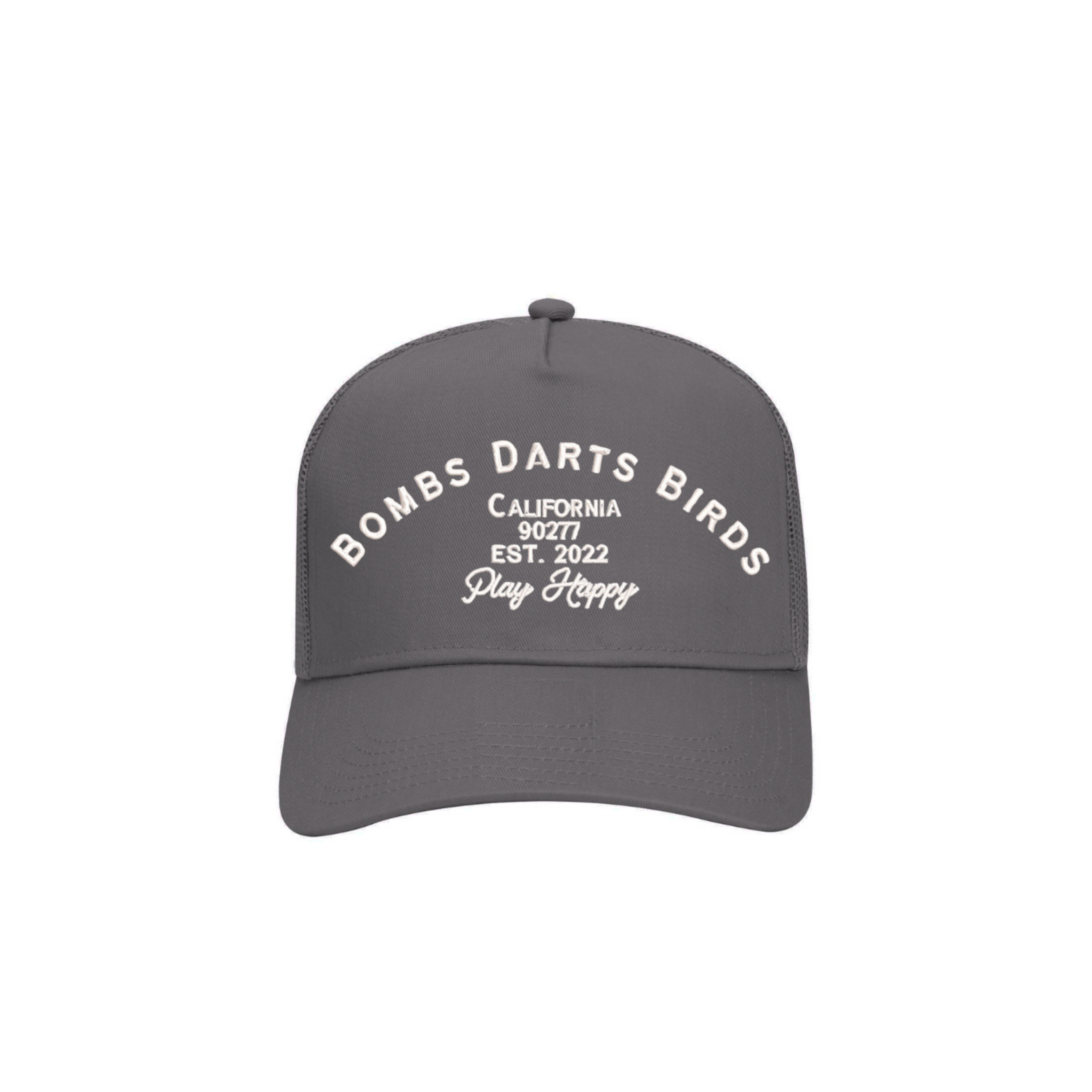 Play Happy Trucker Golf Cap - Gray/White - Bombs Darts Birds