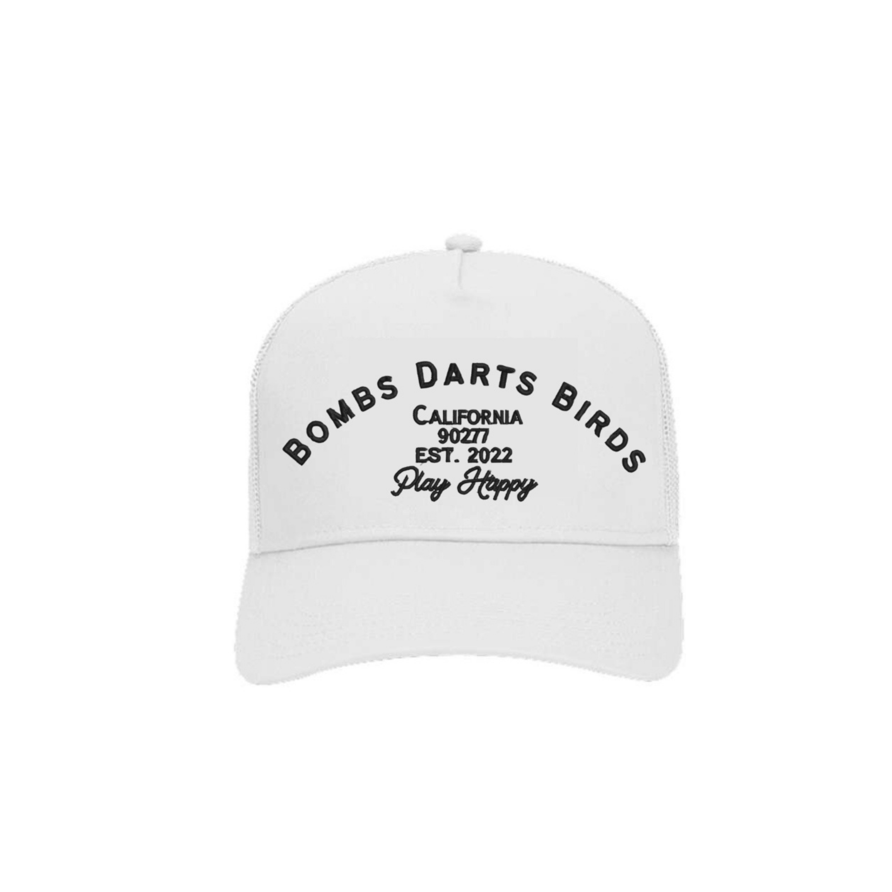 Play Happy Trucker Golf Cap - White/Black - Bombs Darts Birds