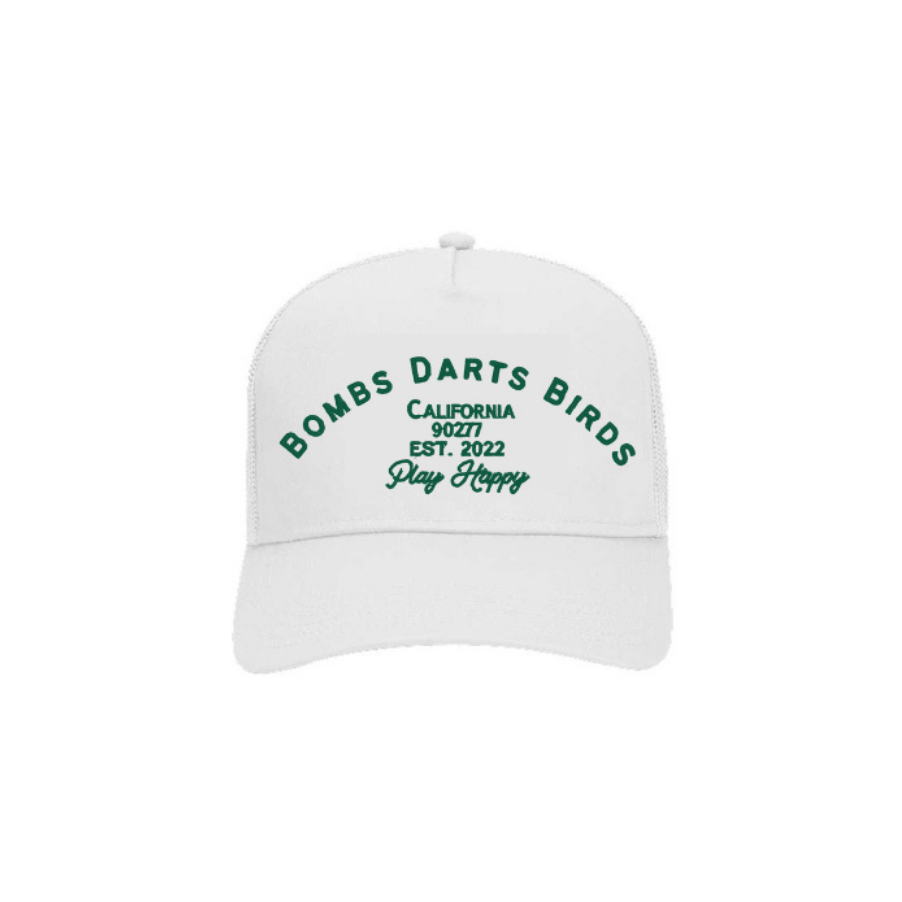 Play Happy Trucker Golf Cap - White/Green - Bombs Darts Birds