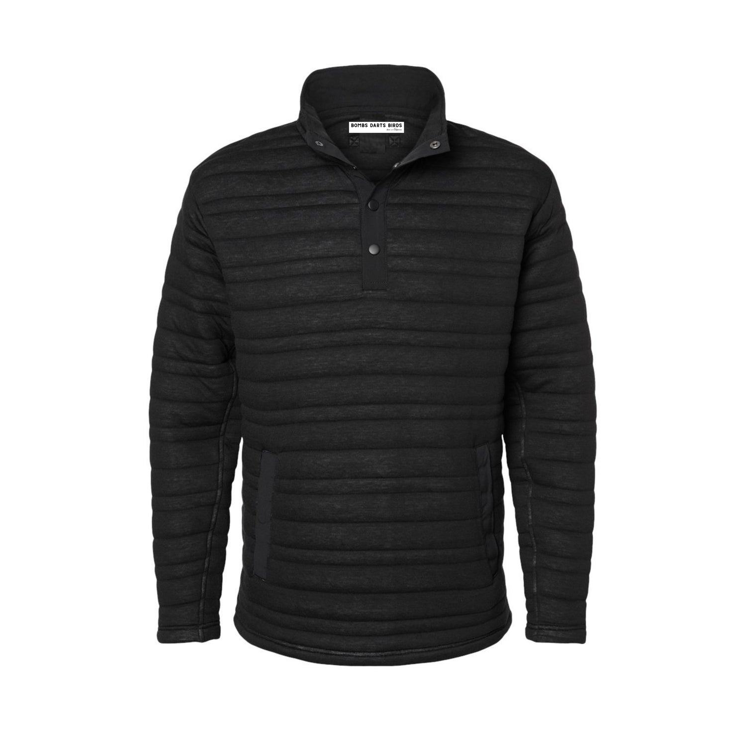Quilted Quarter Button Cozy Pullover - Bombs Black Darts Birds