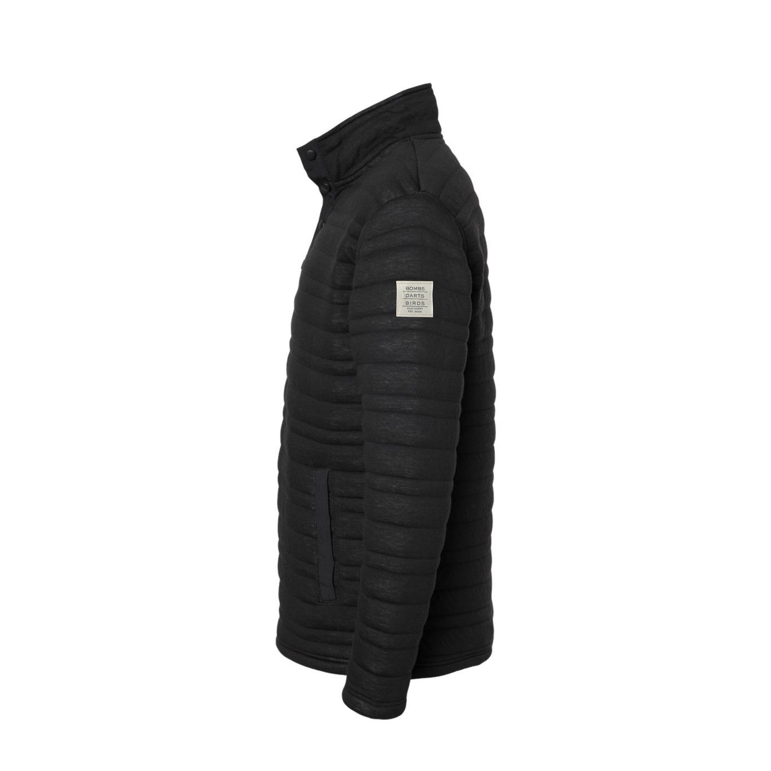 Quilted Quarter Button Cozy Pullover Black Side - Bombs Darts Birds