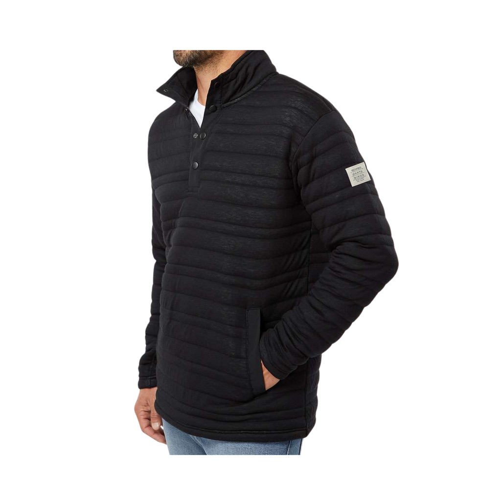 Quilted Quarter Button Cozy Pullover Black Three-Quarters Side - Bombs Darts Birds