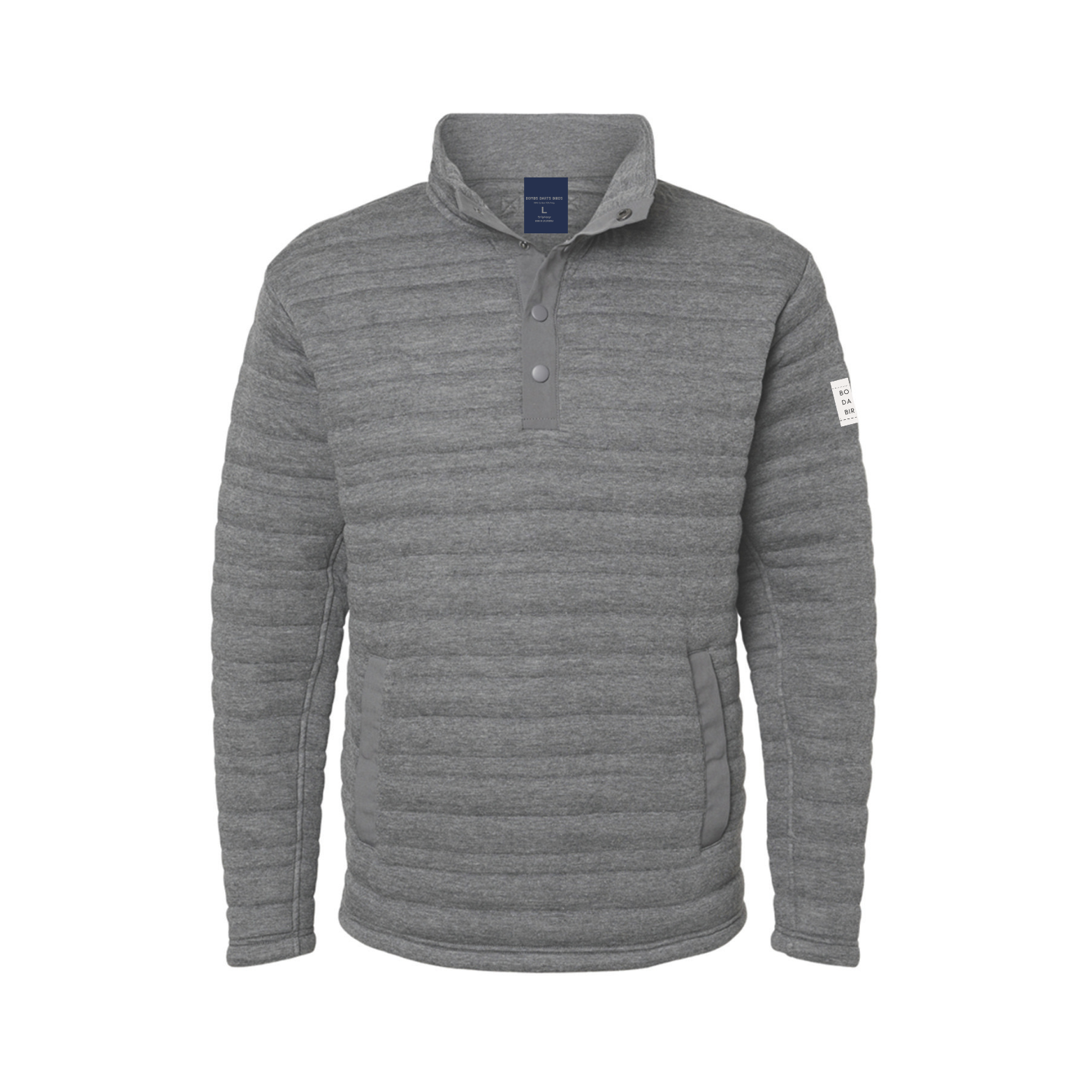 Quilted Quarter Button Cozy Pullover Gray - Bombs Darts Birds