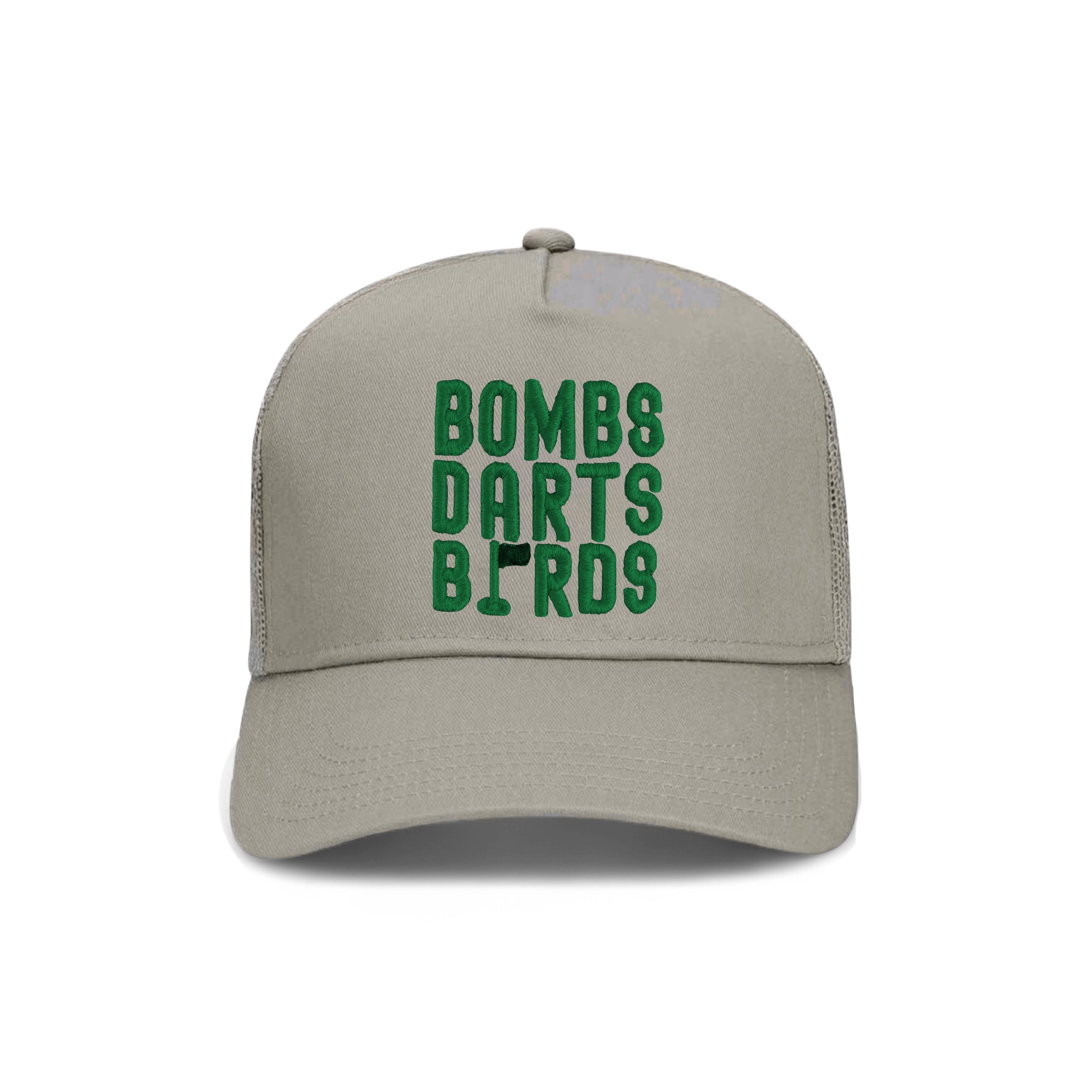 Spartans Bombs Darts Birds Fandom + Golf Caps - Grey Trucker Hat/Green - Bombs Darts Birds