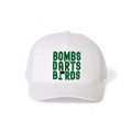 Spartans Bombs Darts Birds Fandom + Golf Caps - White Trucker Hat/Green - Bombs Darts Birds